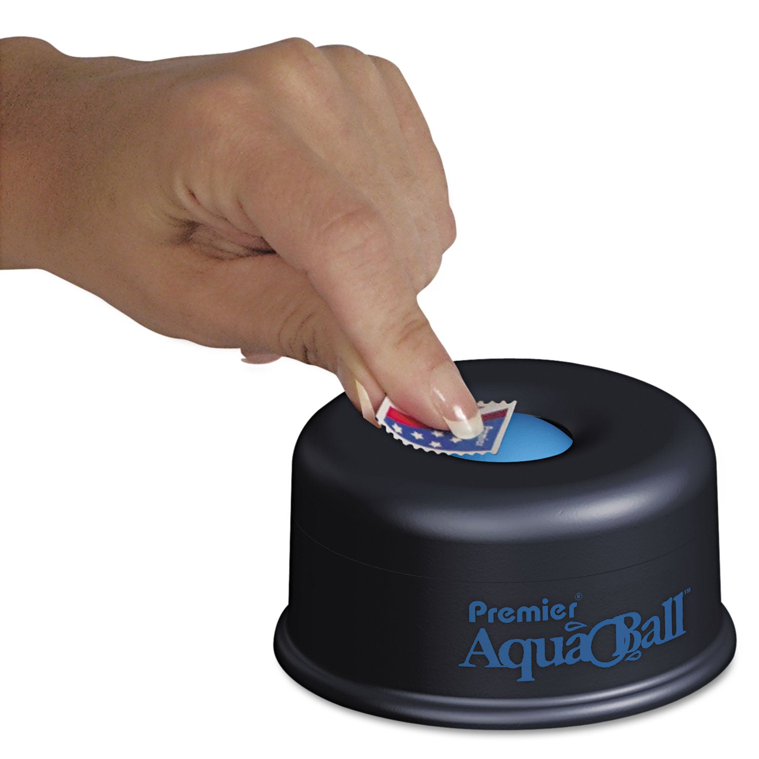 AquaBall Floating Ball Envelope Moistener, 1.25" x 1.25" x 5.38", Black/Blue -