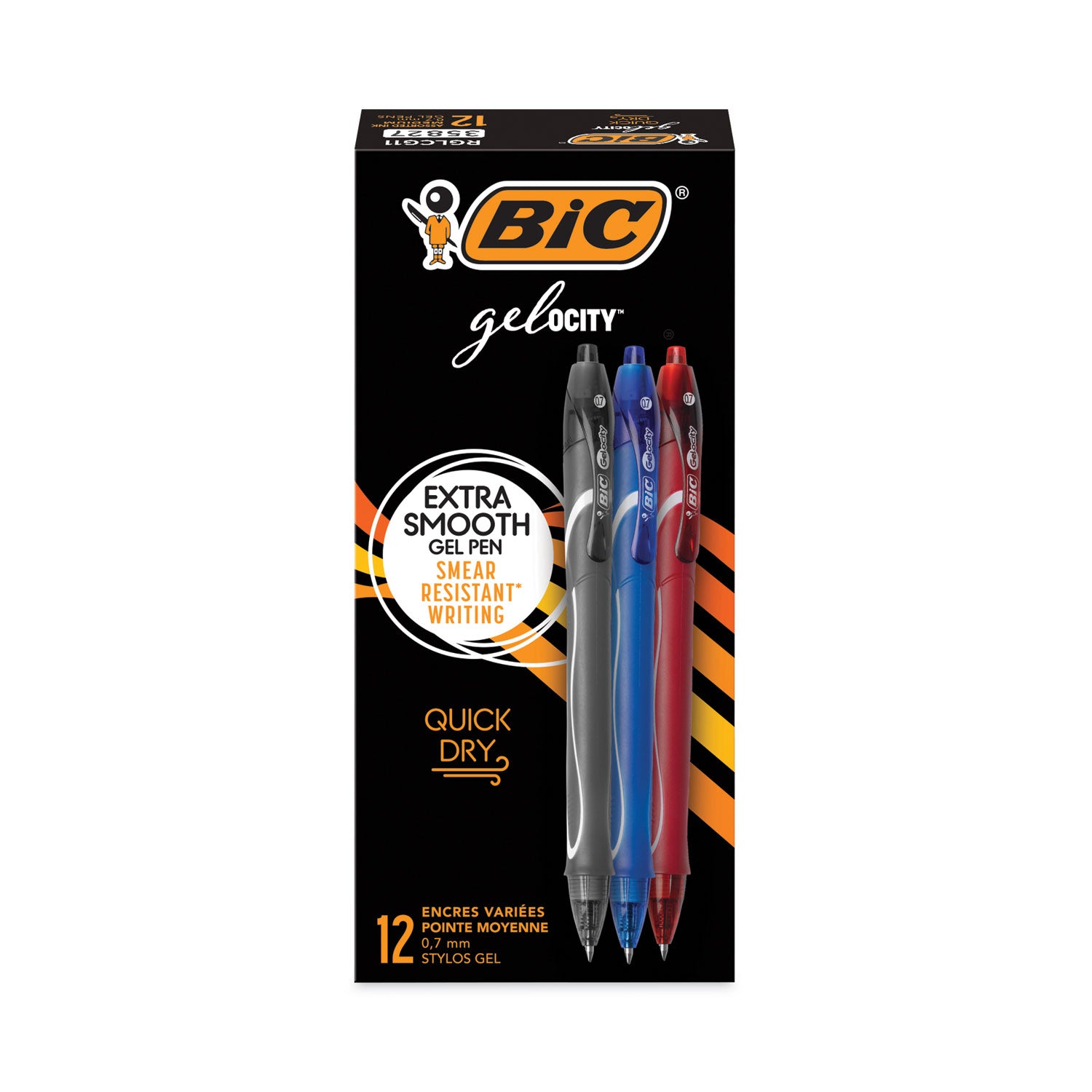 gel-ocity-quick-dry-gel-pen-retractable-fine-07-mm-three-assorted-ink-and-barrel-colors-dozen_bicrglcg11ast - 1