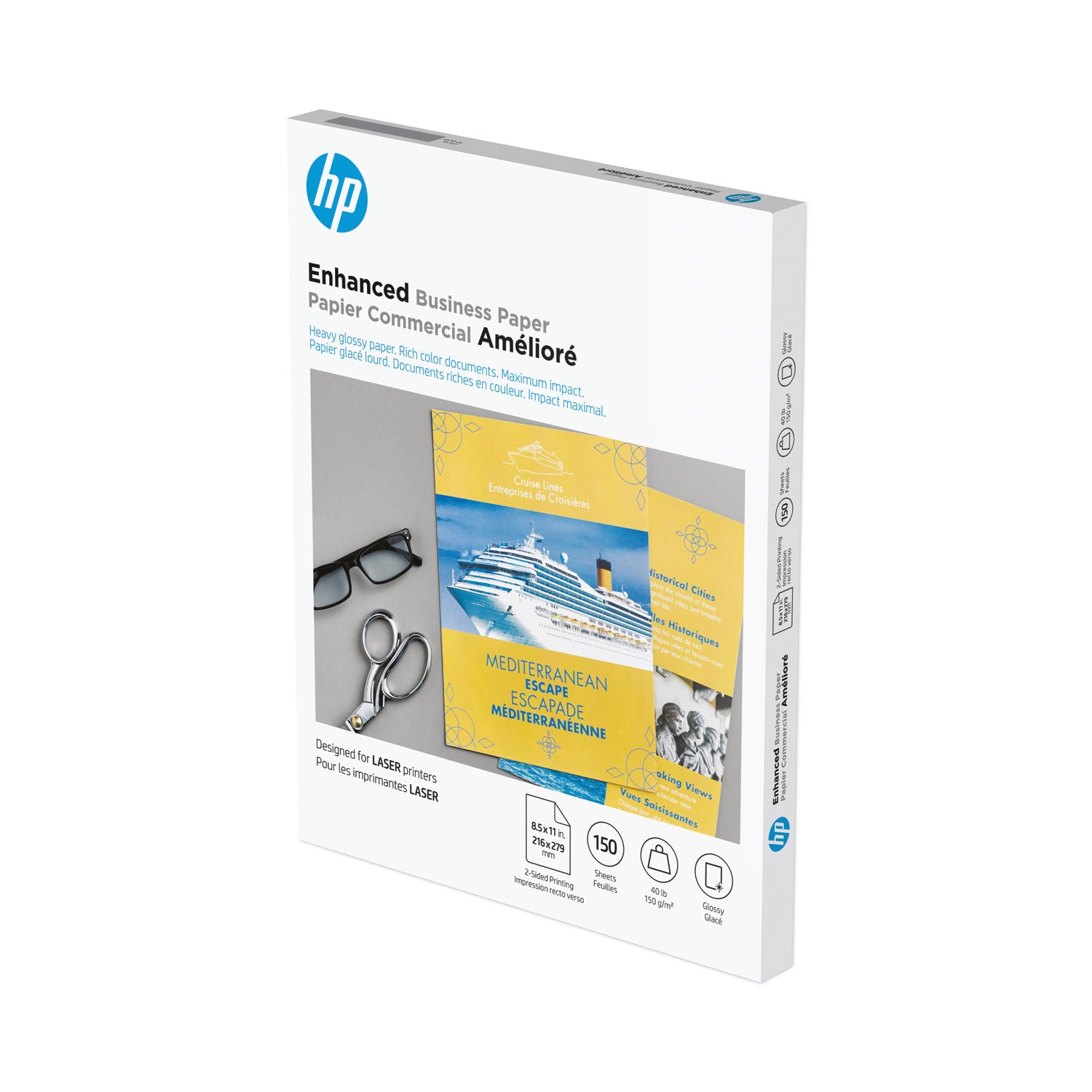 Color Laser Glossy Brochure Paper, 97 Bright, 40 lb Bond Weight, 8.5 x 11, White, 150/Pack -