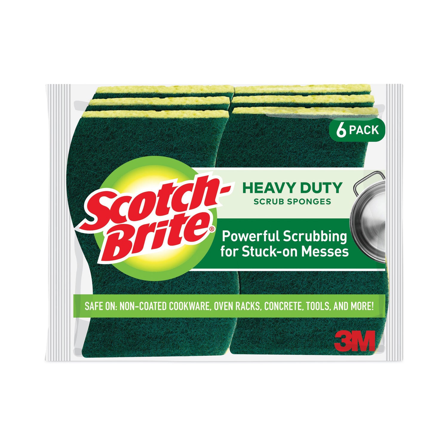 Heavy-Duty Scrub Sponge, 4.5 x 2.7, 0.6" Thick, Yellow/Green, 6/Pack -