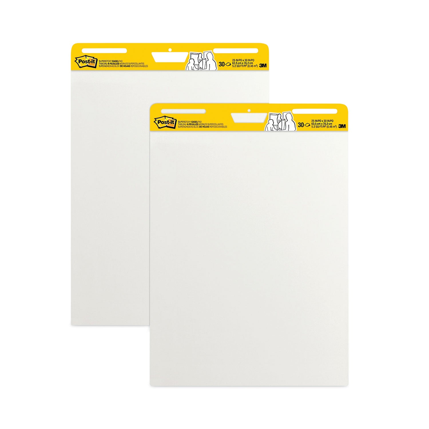 Vertical-Orientation Self-Stick Easel Pads, Unruled, 25 x 30, White, 30 Sheets, 2/Carton -