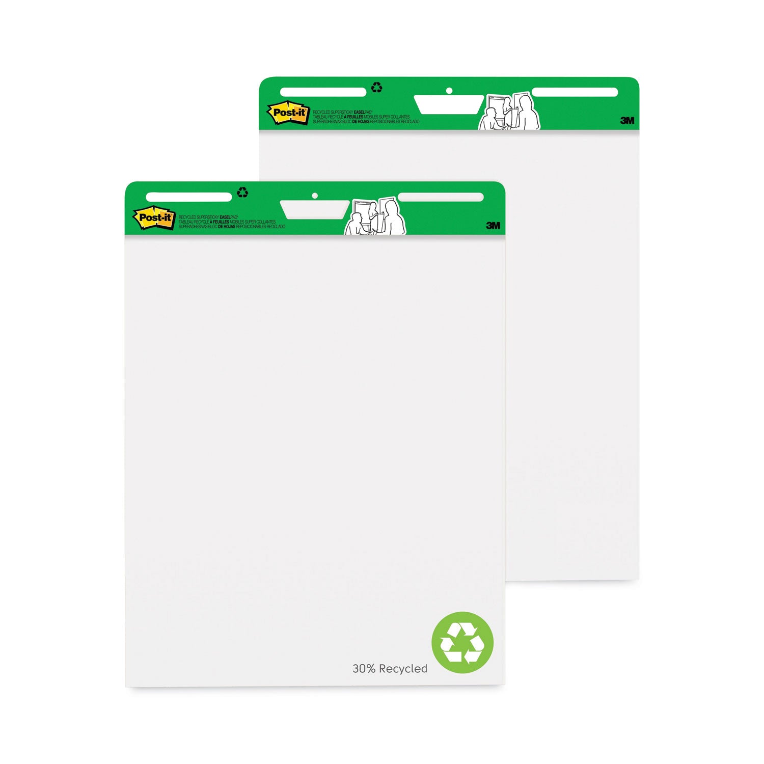 Vertical-Orientation Self-Stick Easel Pads, Green Headband, Unruled, 25 x 30, White, 30 Sheets, 2/Carton -