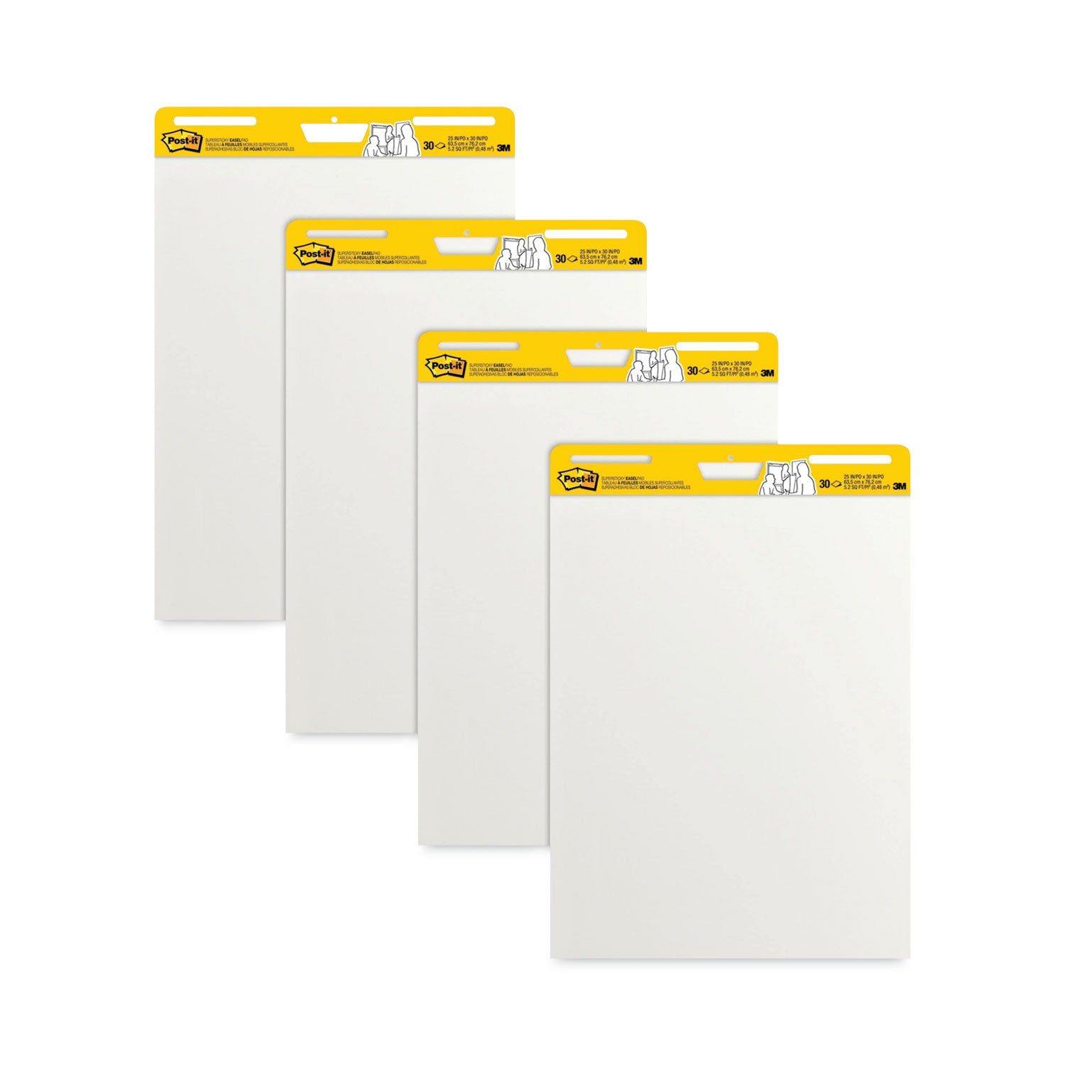 Vertical-Orientation Self-Stick Easel Pad Value Pack, Unruled, 25 x 30, White, 30 Sheets, 4/Carton -