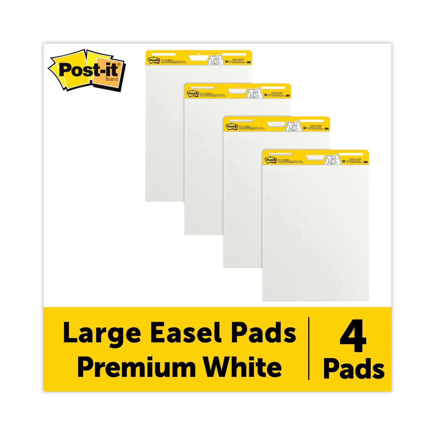 Vertical-Orientation Self-Stick Easel Pad Value Pack, Unruled, 25 x 30, White, 30 Sheets, 4/Carton -