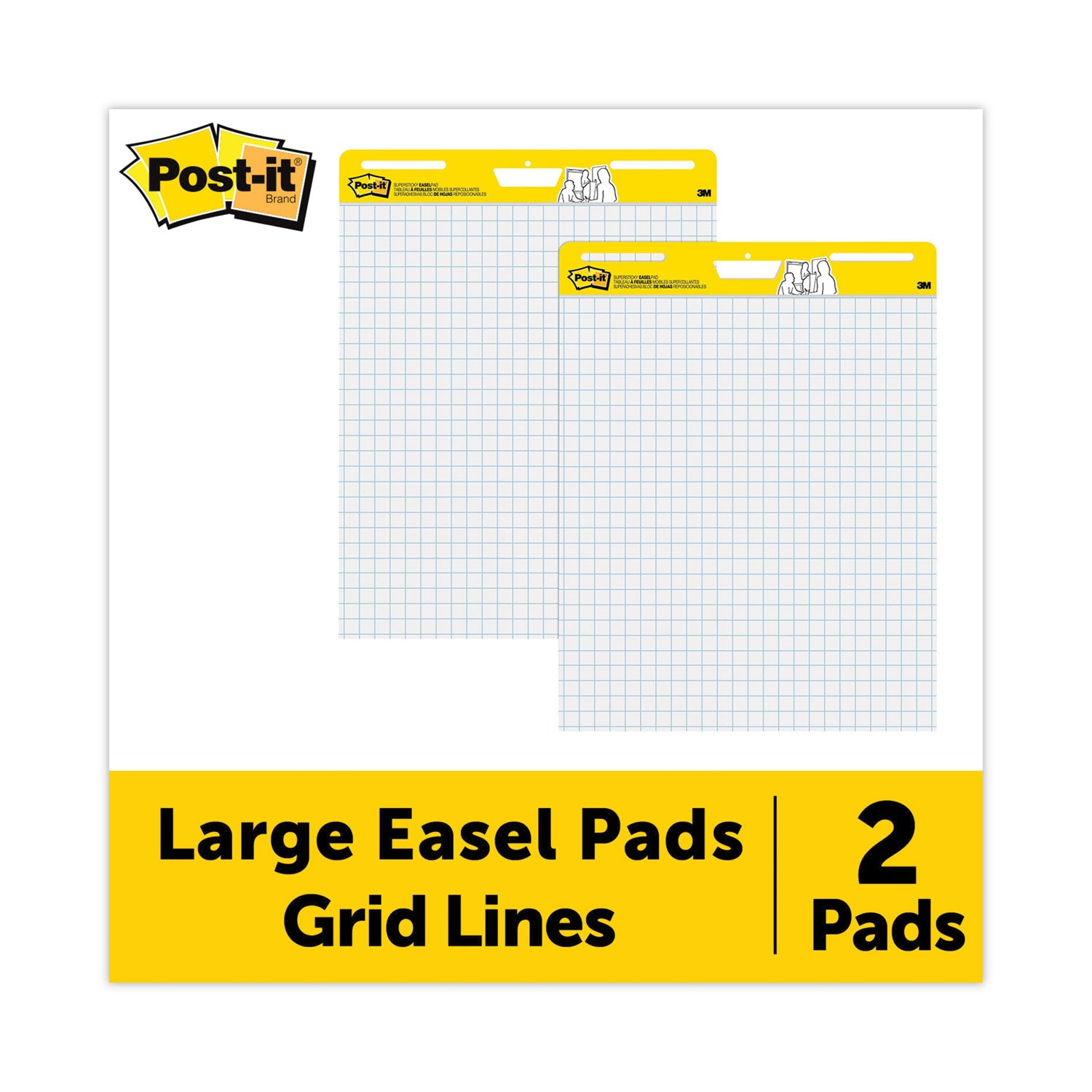Vertical-Orientation Self-Stick Easel Pads, Quadrille Rule (1 sq/in), 25 x 30, White, 30 Sheets, 2/Carton -