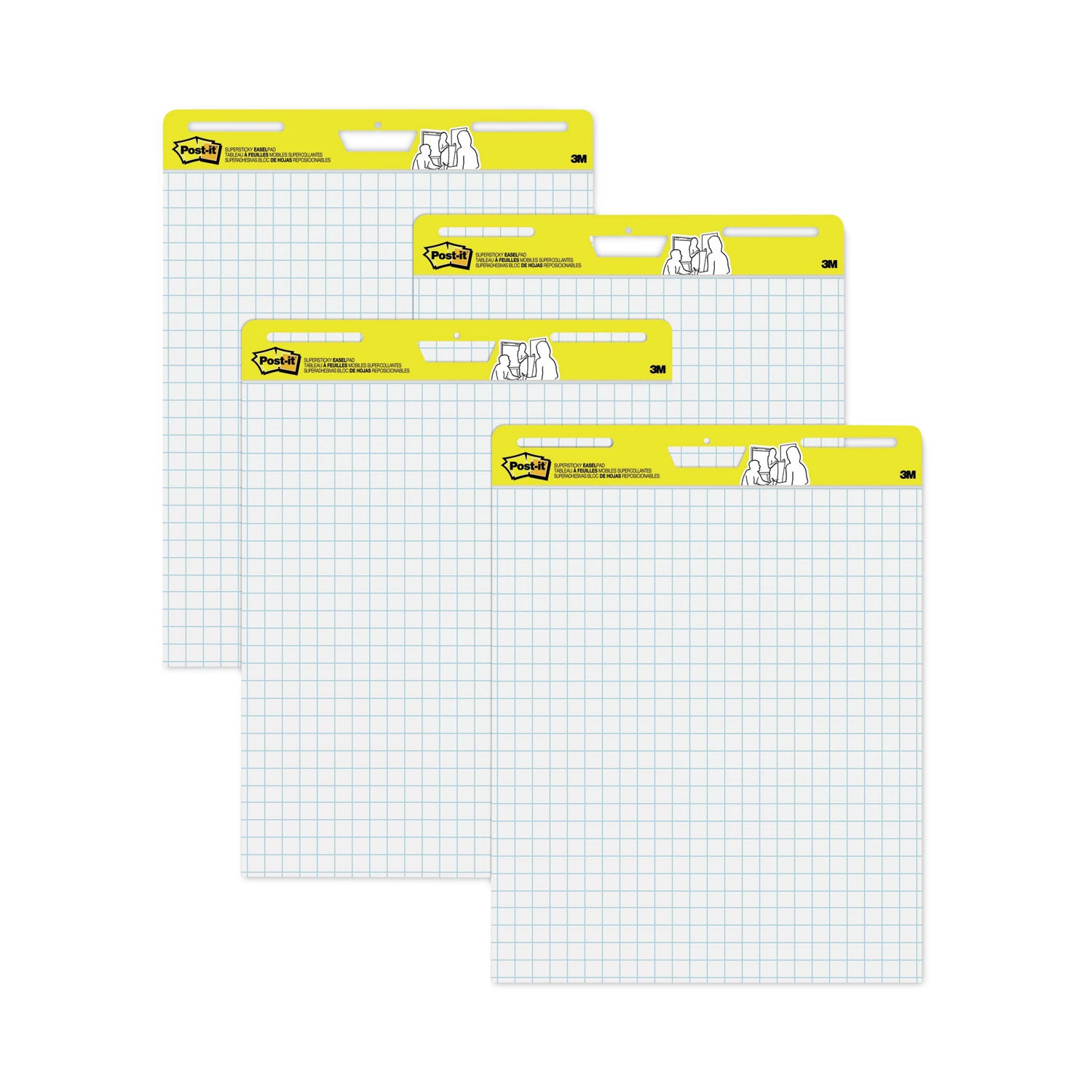 Vertical-Orientation Self-Stick Easel Pad Value Pack, Quadrille Rule (1 sq/in), 25 x 30, White, 30 Sheets, 4/Carton -
