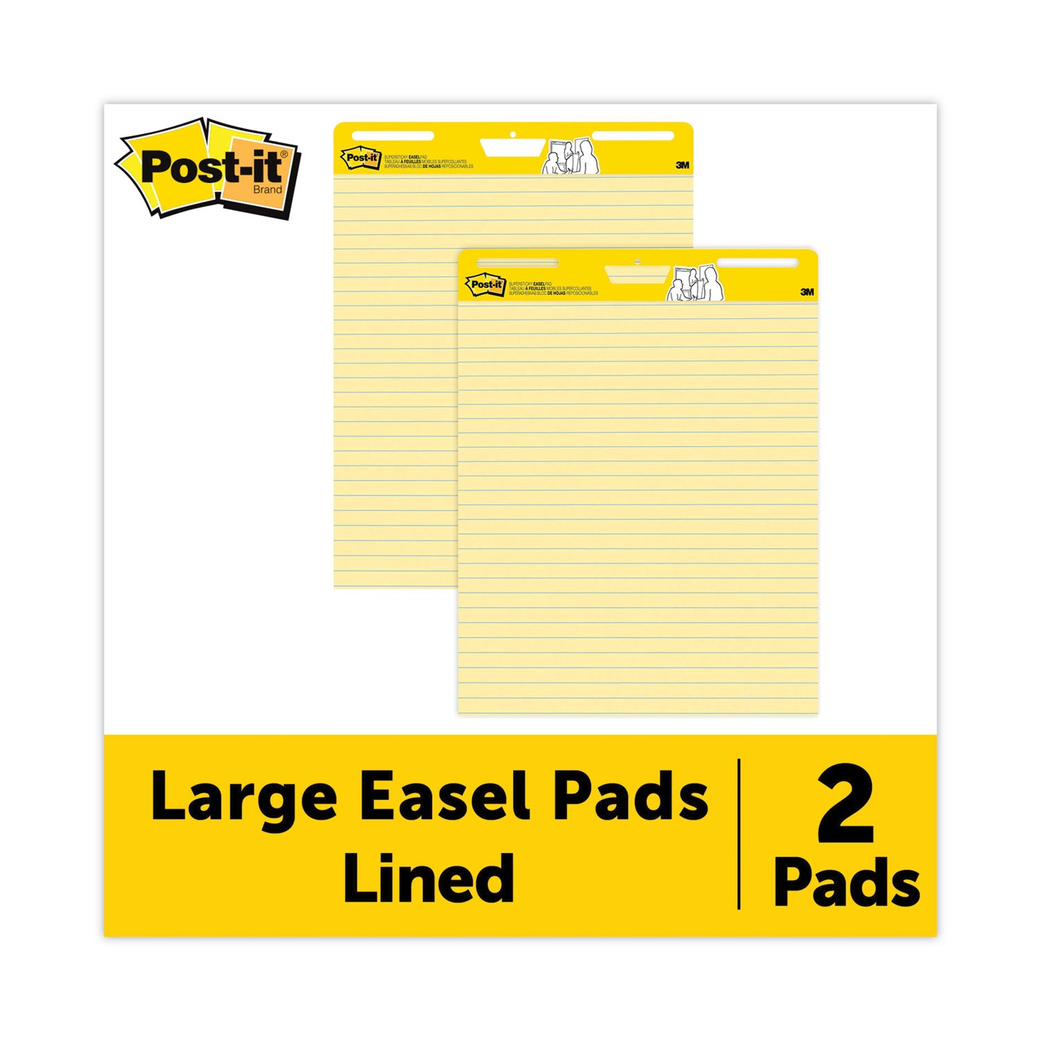 Vertical-Orientation Self-Stick Easel Pads, Presentation Format (1.5" Rule), 25 x 30, Yellow, 30 Sheets, 2/Carton -
