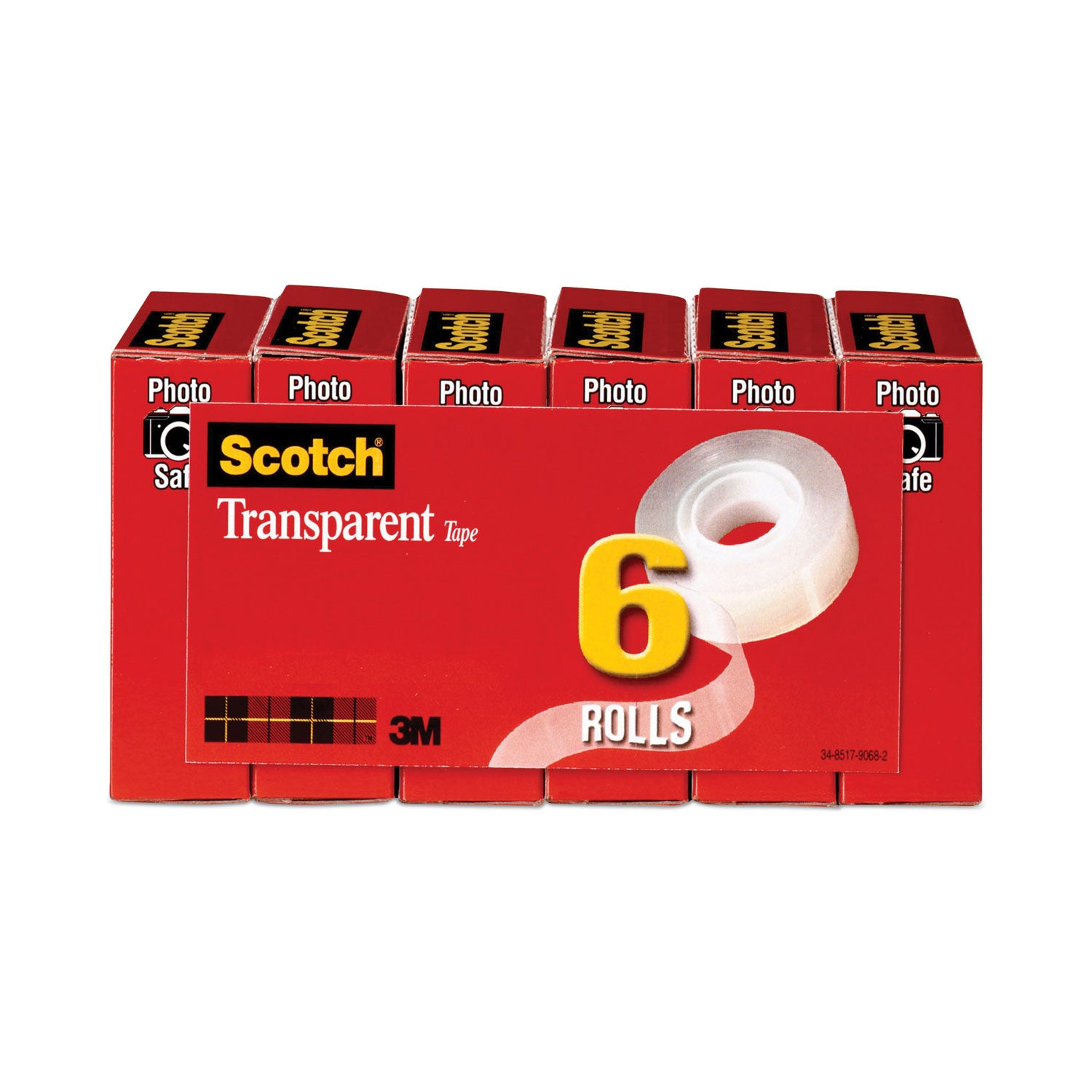 Transparent Tape, 1" Core, 0.75" x 83.33 ft, Transparent, 6/Pack -