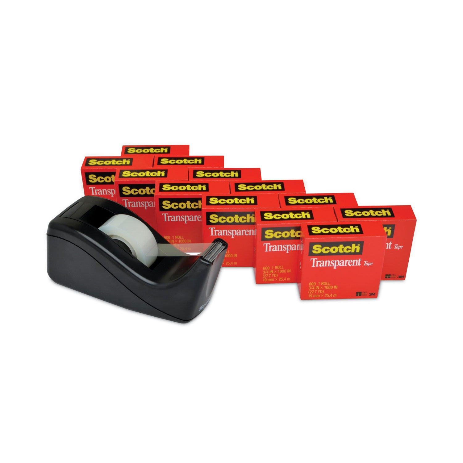 Transparent Tape Value Pack with Black Dispenser, 1" Core, 0.75" x 83.33 ft, Transparent -
