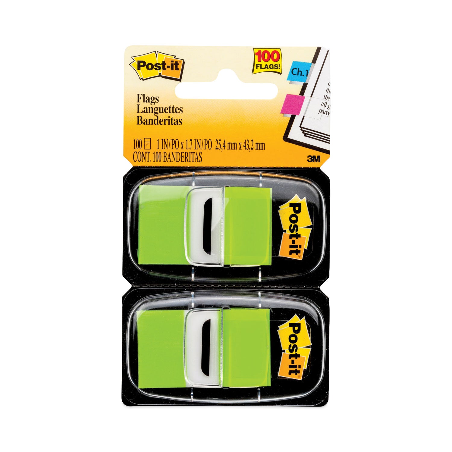 Standard Page Flags in Dispenser, Bright Green, 50 Flags/Dispenser, 2 Dispensers/Pack -