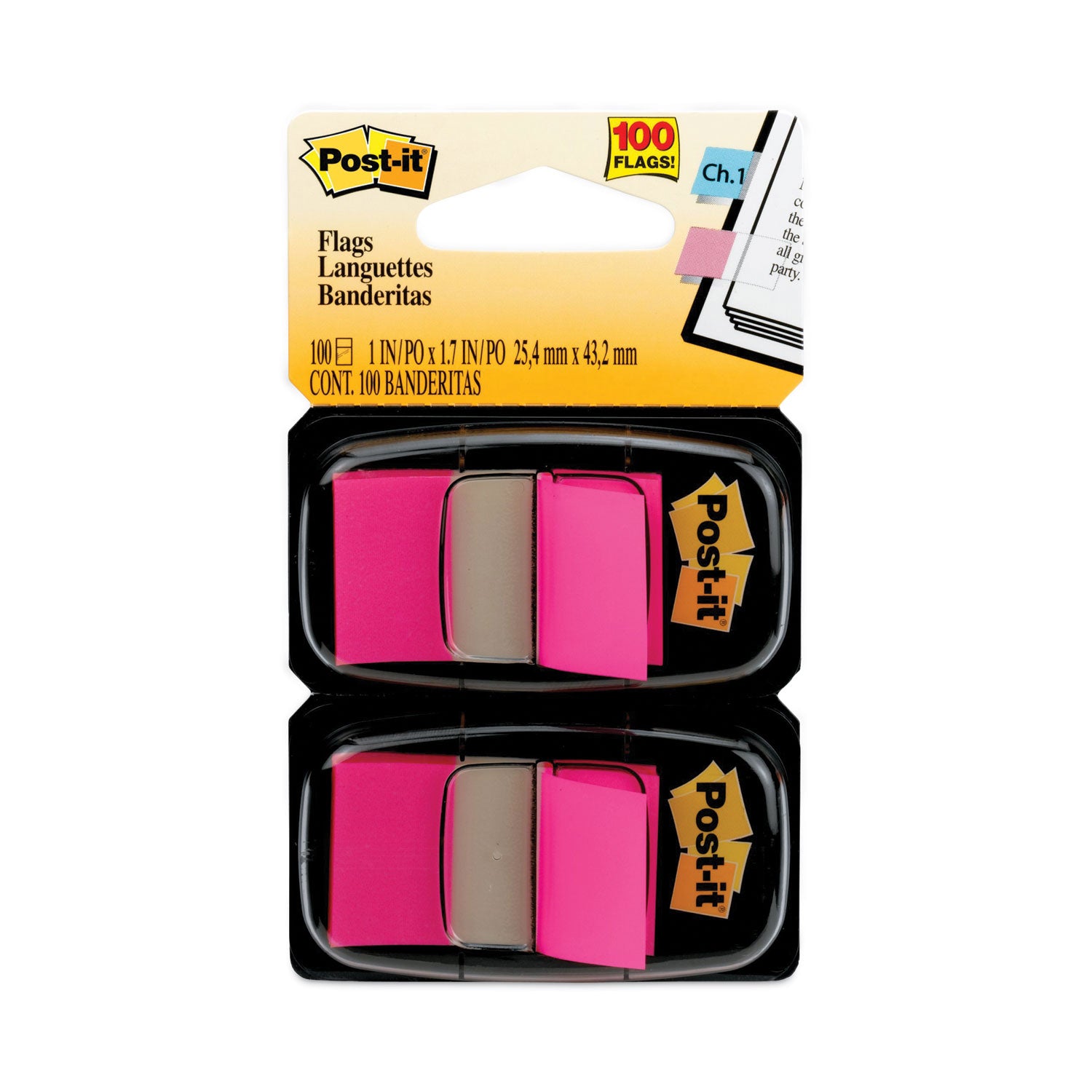 Standard Page Flags in Dispenser, Bright Pink, 50 Flags/Dispenser, 2 Dispensers/Pack -