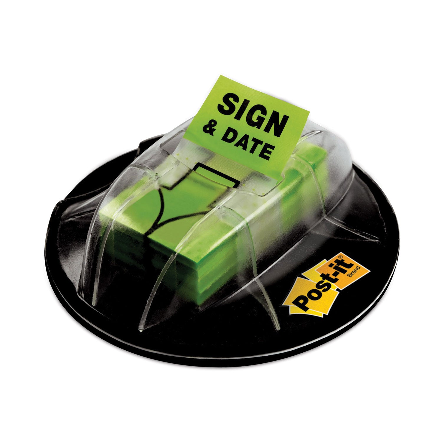 Page Flags in Dispenser, "Sign and Date", Bright Green, 200 Flags/Dispenser -