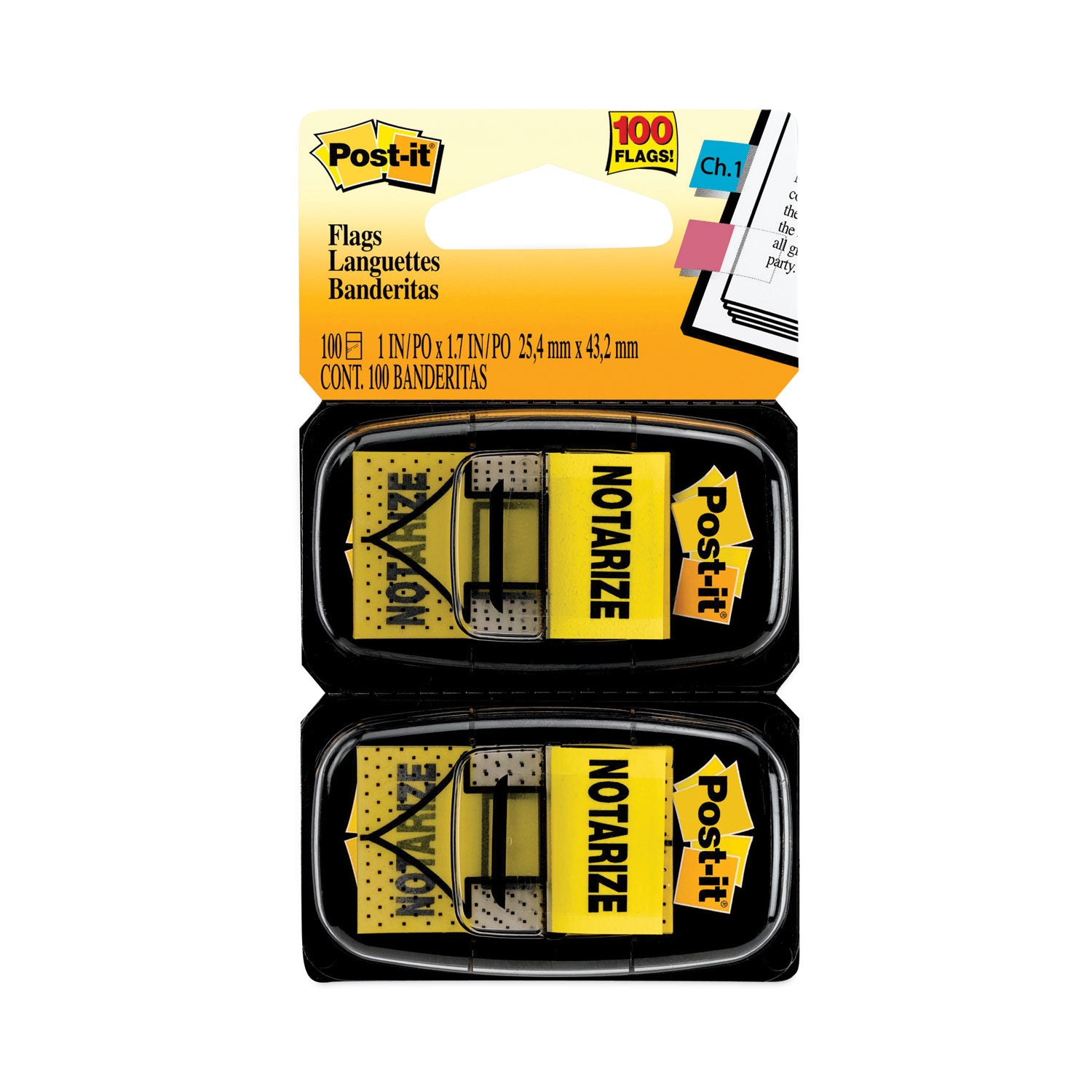 Arrow Message 1" Page Flags, "Notarize," Yellow, 50 Flags/Dispenser, 2 Dispensers/Pack -
