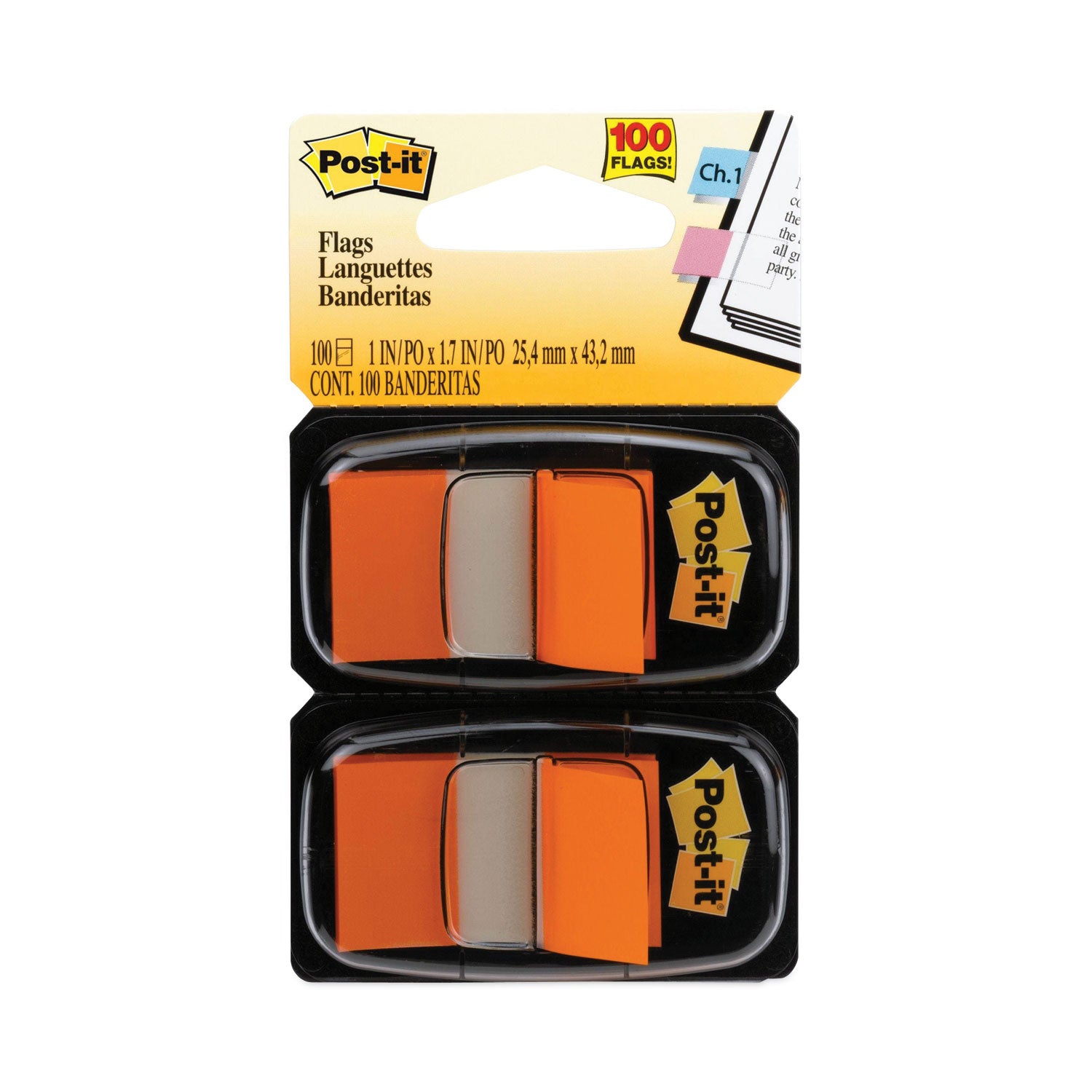 Standard Page Flags in Dispenser, Orange, 50 Flags/Dispenser, 2 Dispensers/Pack -