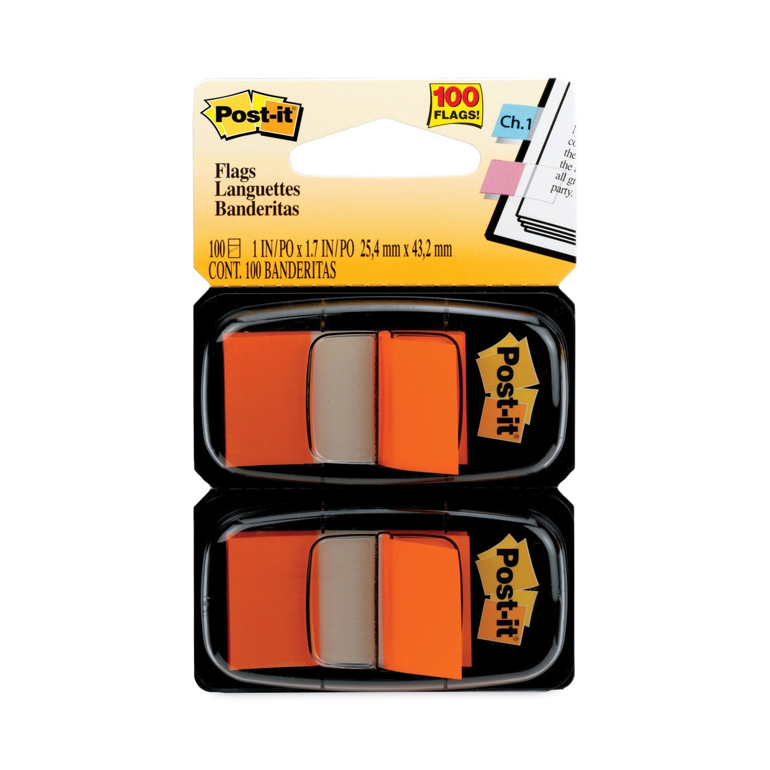 Standard Page Flags in Dispenser, Orange, 50 Flags/Dispenser, 2 Dispensers/Pack -