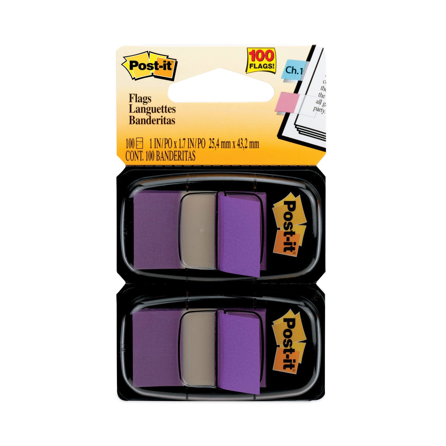 Standard Page Flags in Dispenser, Purple, 50 Flags/Dispenser, 2 Dispensers/Pack -