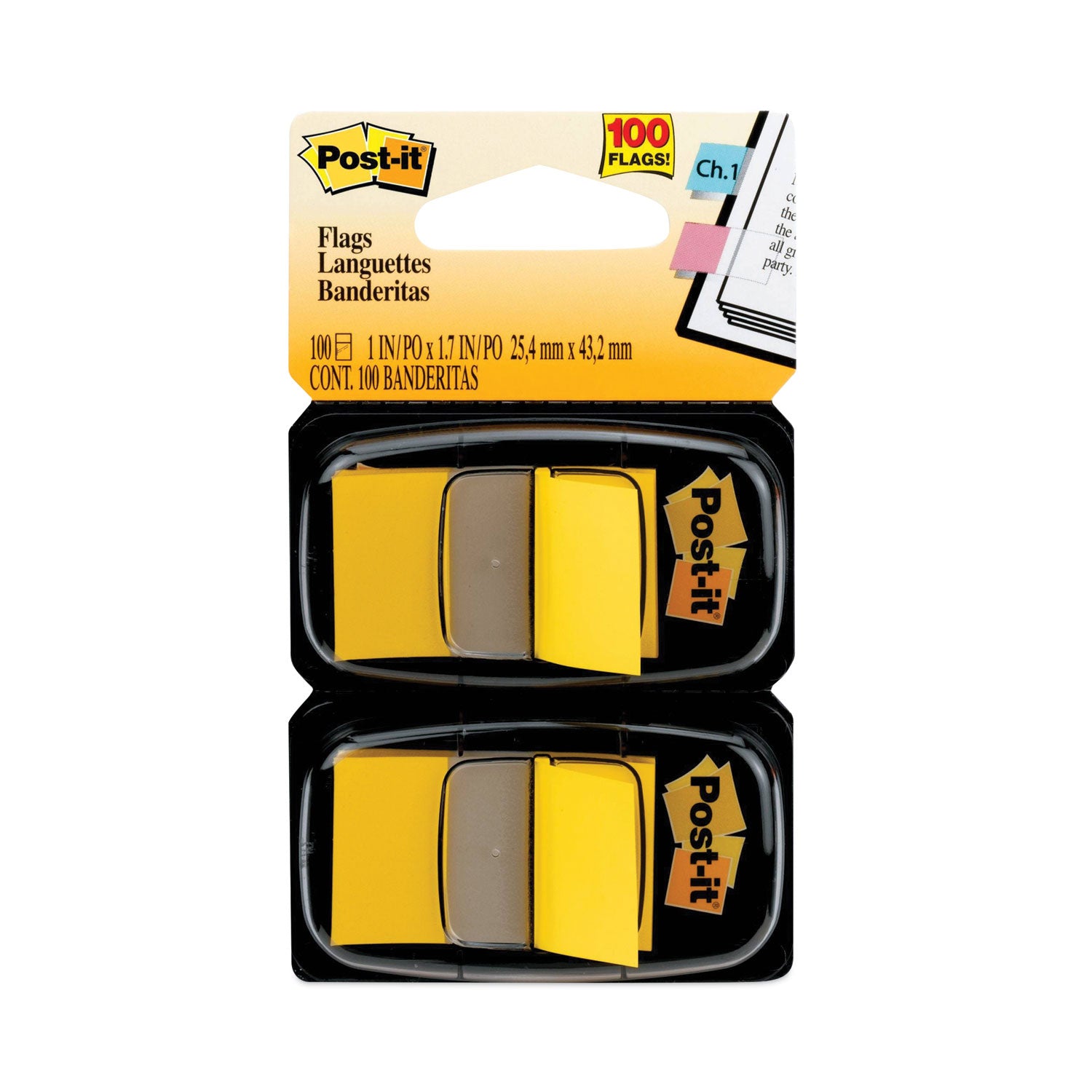 Standard Page Flags in Dispenser, Yellow, 50 Flags/Dispenser, 2 Dispensers/Pack -