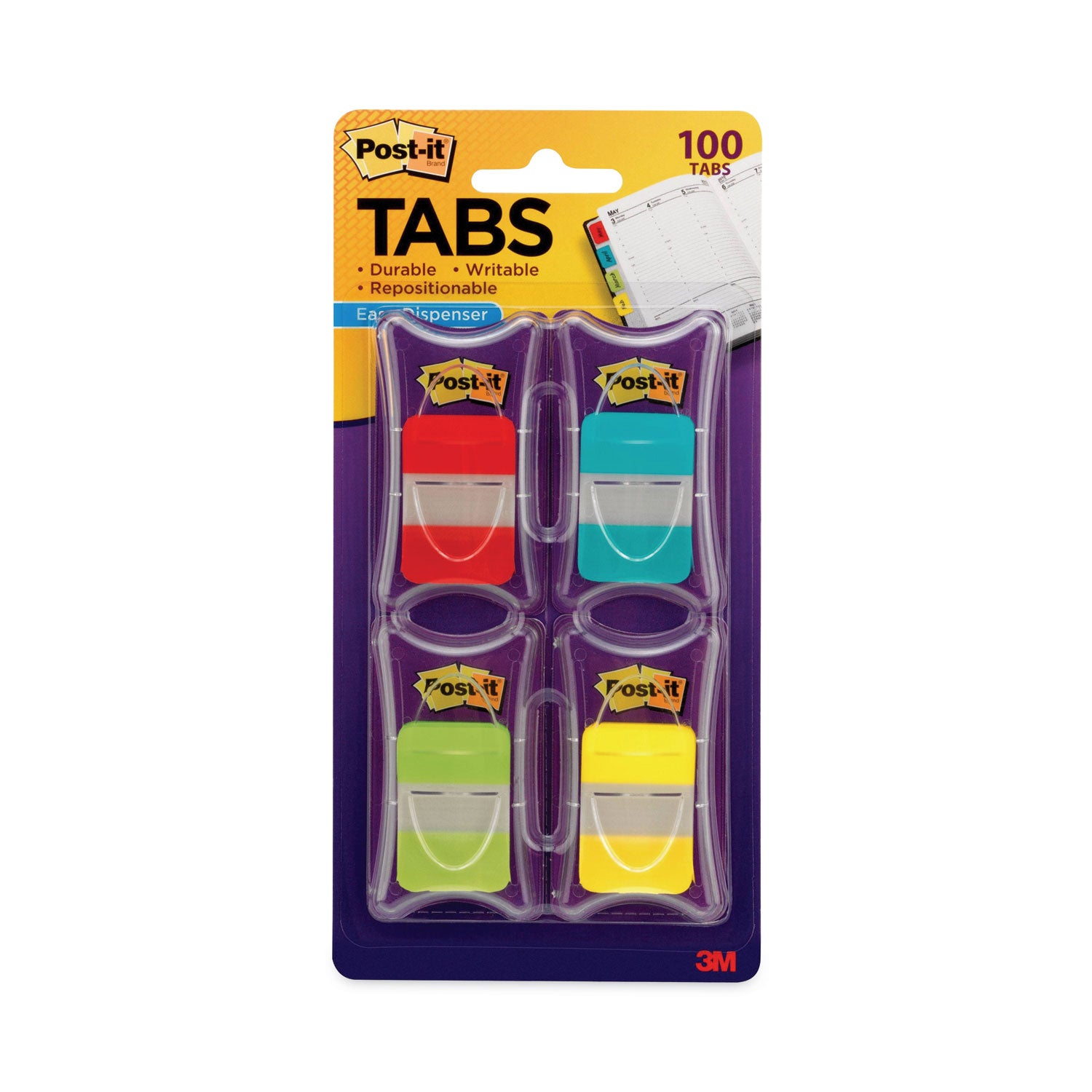 1" Plain Solid Color Tabs, 1/5-Cut, Assorted Colors, 1" Wide, 100/Pack -