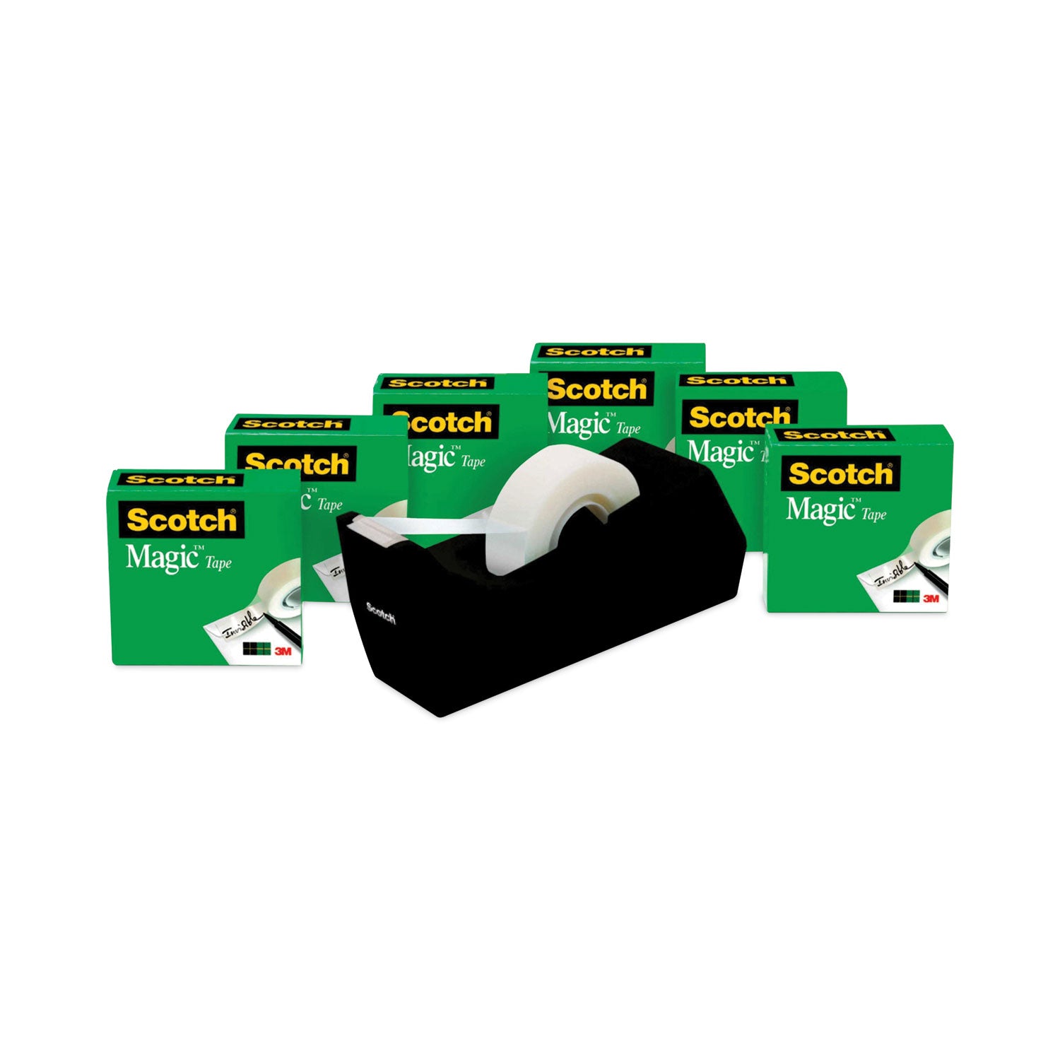 Magic Tape Desktop Dispenser Value Pack, 1" Core, 0.75" x 83.33 ft, Clear, 6/Pack -