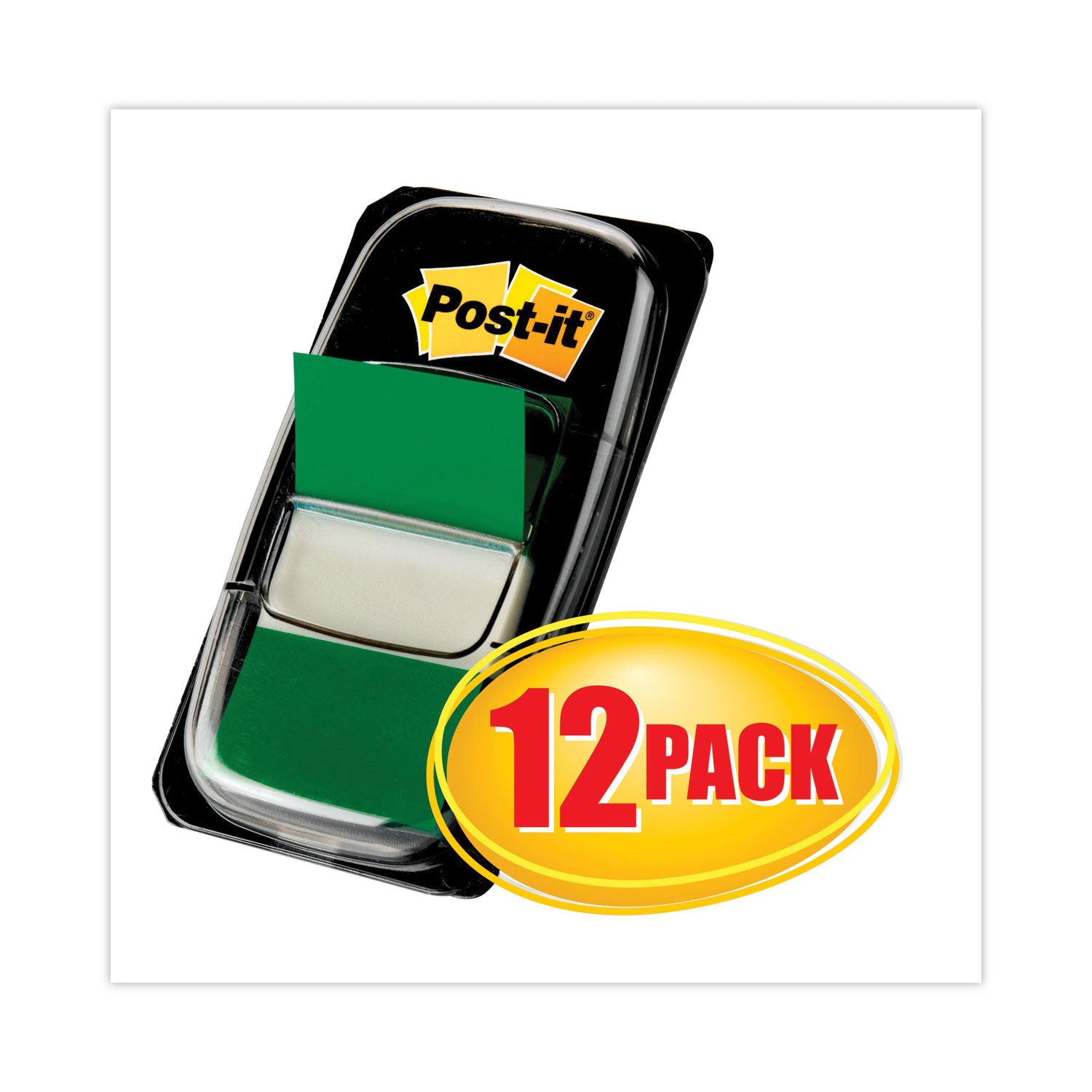 Marking Page Flags in Dispensers, Green, 50 Flags/Dispenser, 12 Dispensers/Pack -