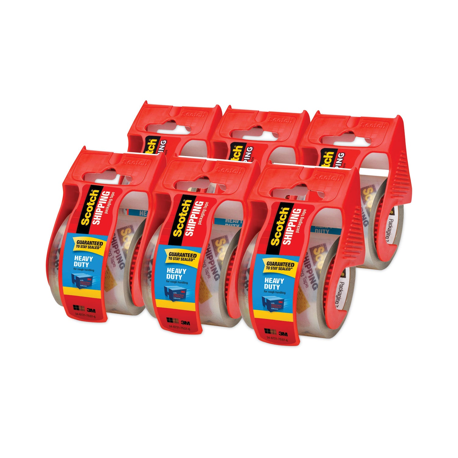3850 Heavy-Duty Packaging Tape with Dispenser, 1.5" Core, 1.88" x 66.66 ft, Clear, 6/Pack -