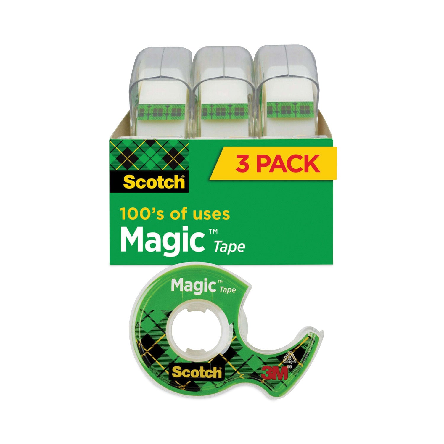 Magic Tape in Handheld Dispenser, 1" Core, 0.75" x 25 ft, Clear, 3/Pack -