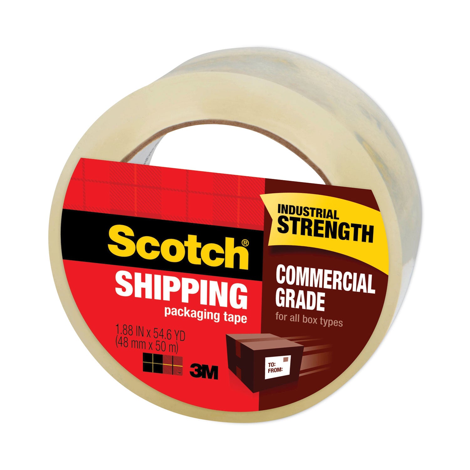 3750 Commercial Grade Packaging Tape, 3" Core, 1.88" x 54.6 yds, Clear -