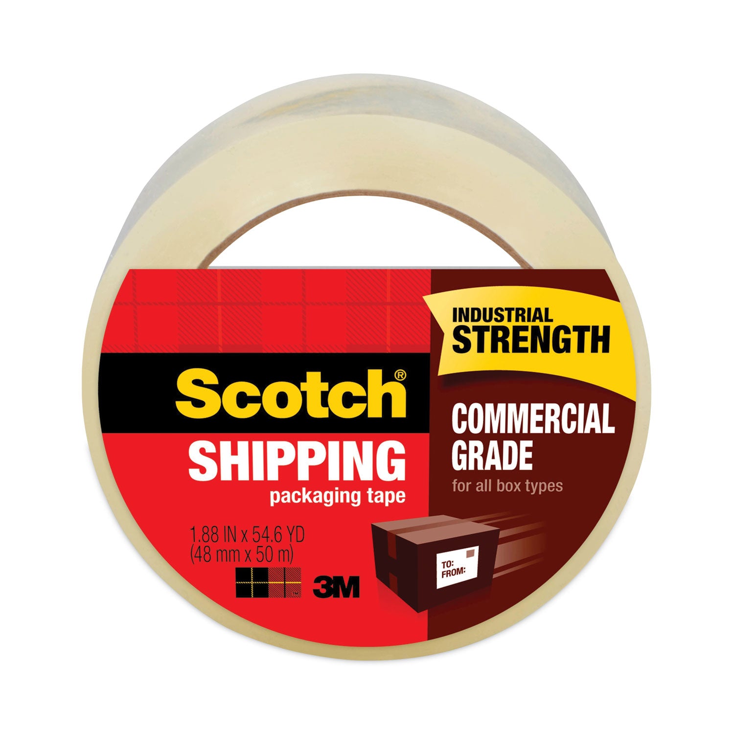 3750 Commercial Grade Packaging Tape with Dispenser, 3" Core, 1.88" x 54.6 yds, Clear, 48/Pack -