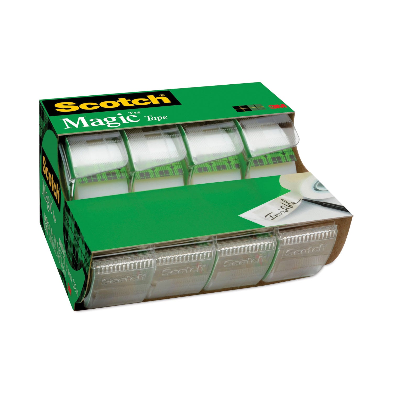 Magic Tape in Handheld Dispenser, 1" Core, 0.75" x 25 ft, Clear, 4/Pack -