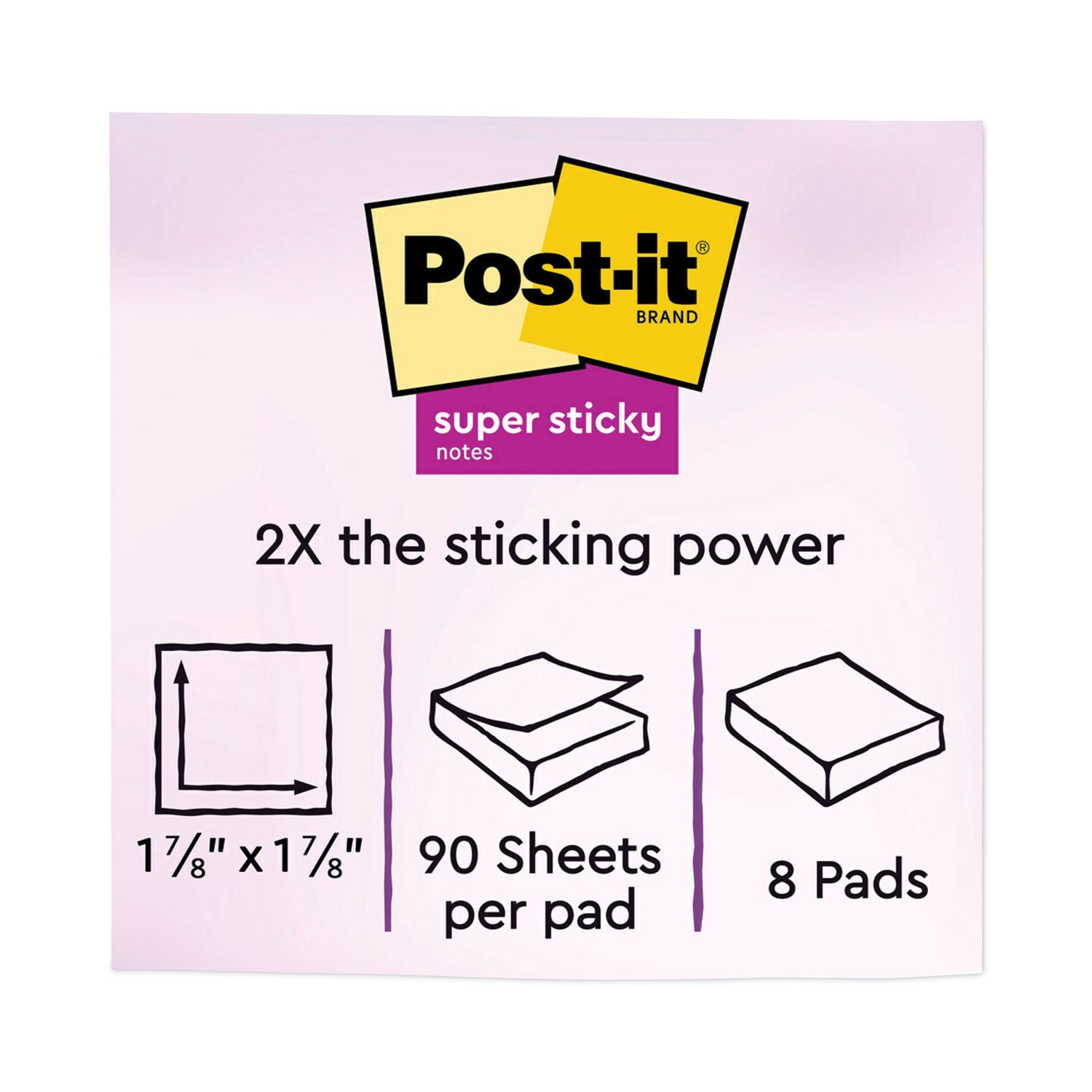 Pads in Playful Primary Collection Colors, 2" x 2", 90 Sheets/Pad, 8 Pads/Pack -