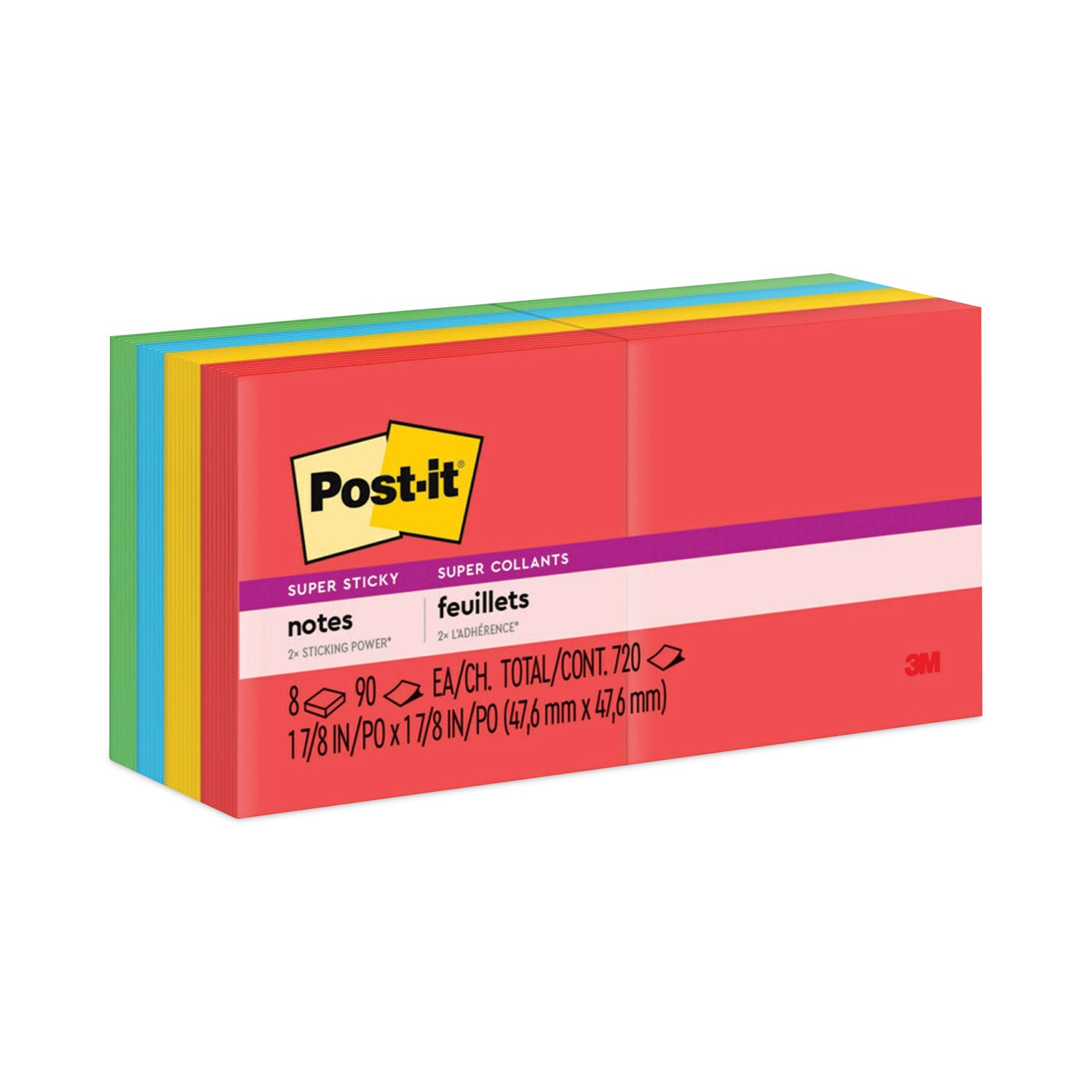 Pads in Playful Primary Collection Colors, 2" x 2", 90 Sheets/Pad, 8 Pads/Pack -