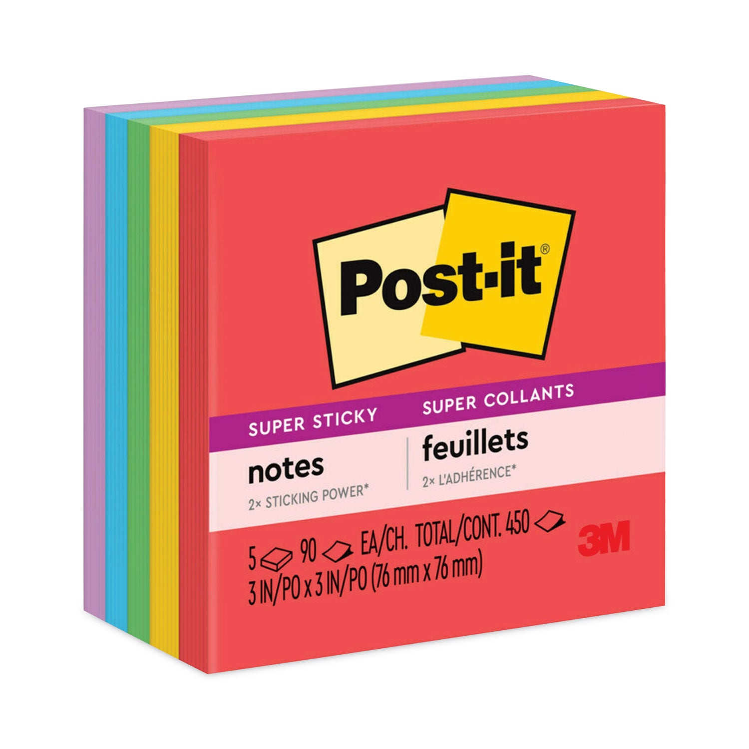 Pads in Playful Primary Collection Colors, 3" x 3", 90 Sheets/Pad, 5 Pads/Pack -