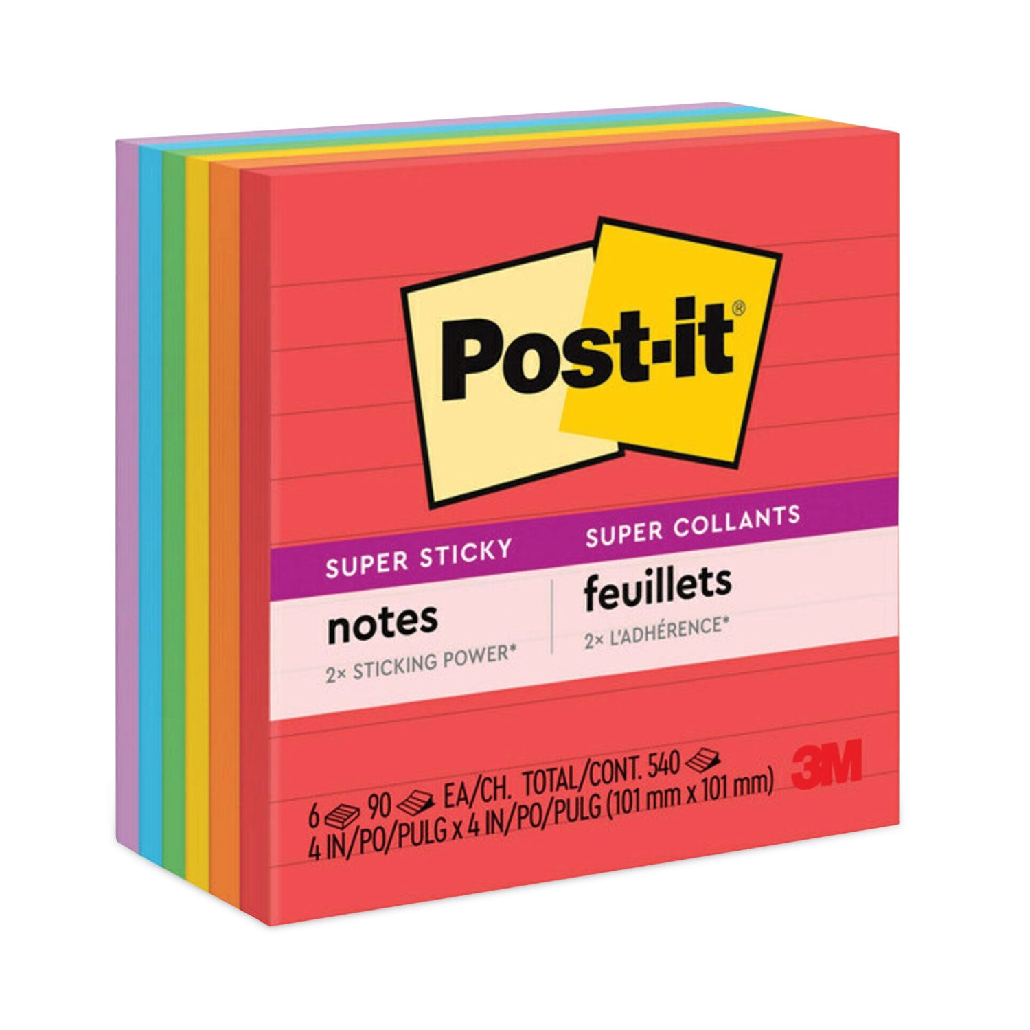 Pads in Playful Primary Collection Colors, Note Ruled, 4" x 4", 90 Sheets/Pad, 6 Pads/Pack -