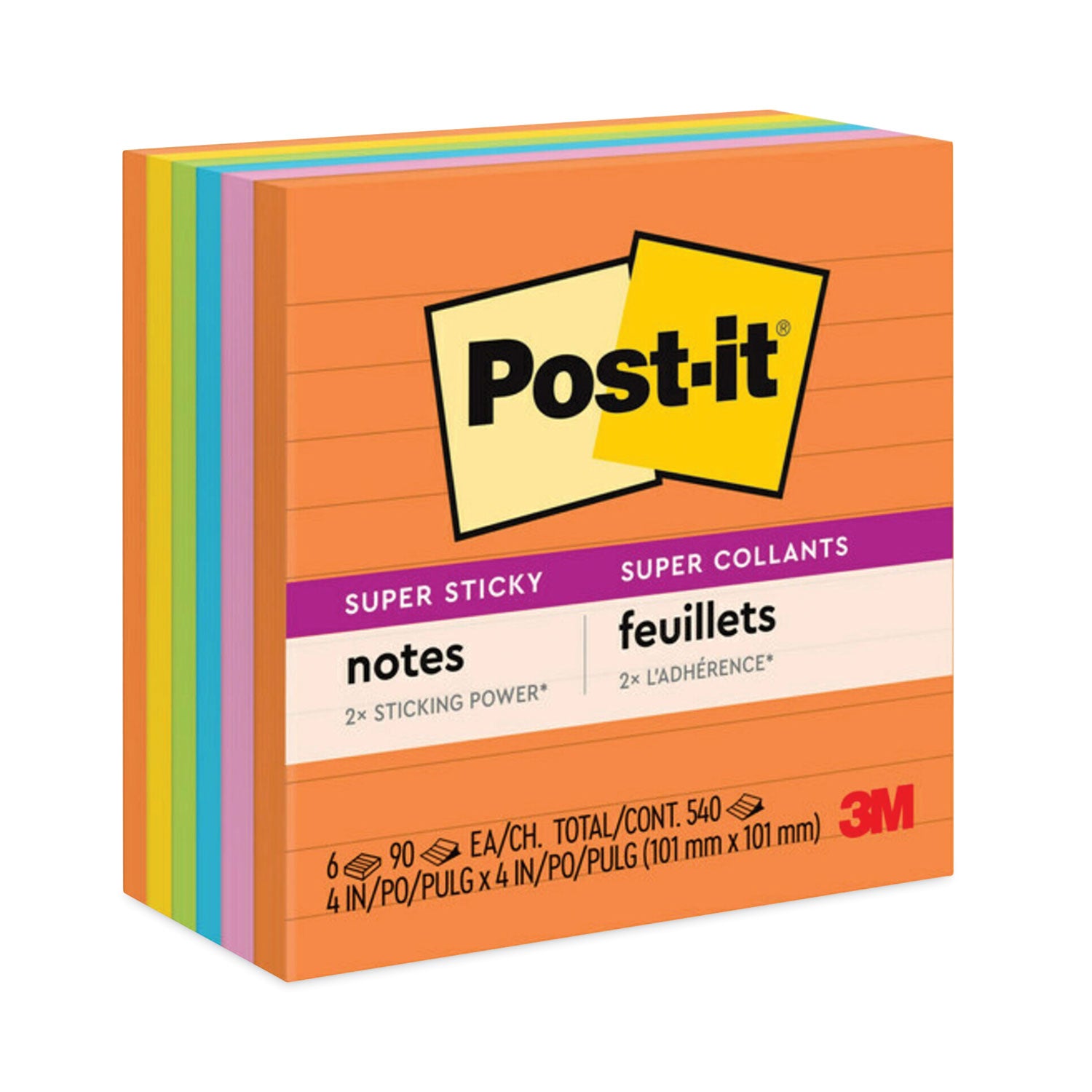 Pads in Energy Boost Collection Colors, Note Ruled, 4" x 4", 90 Sheets/Pad, 6 Pads/Pack -