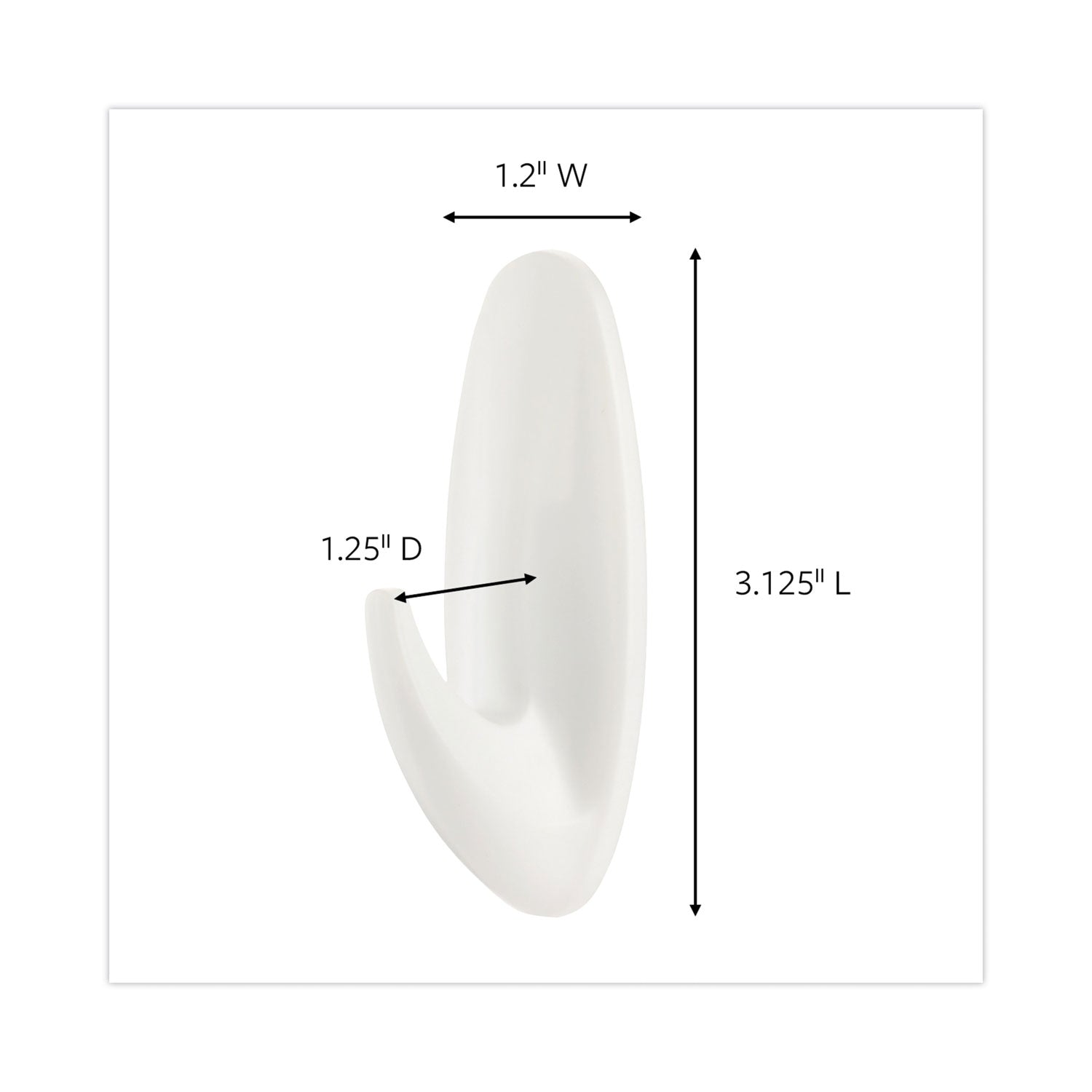 General Purpose Designer Hooks, Medium, Plastic, White, 3 lb Capacity, 50 Hooks and 50 Strips/Carton -