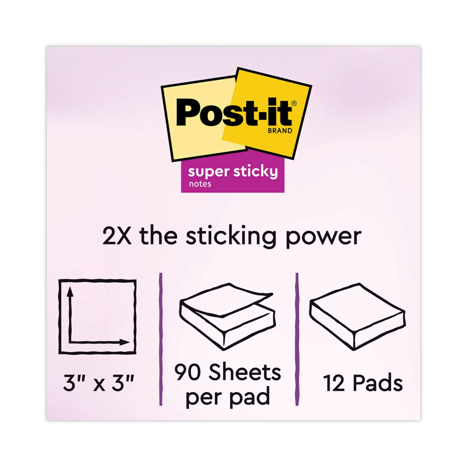 Pads in Energy Boost Collection Colors, 3" x 3", 90 Sheets/Pad, 12 Pads/Pack -