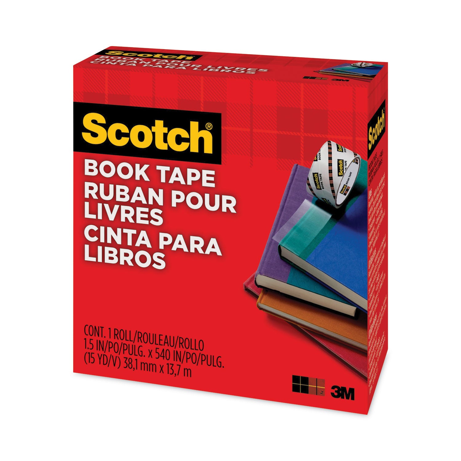 Book Tape, 3" Core, 1.5" x 15 yds, Clear -