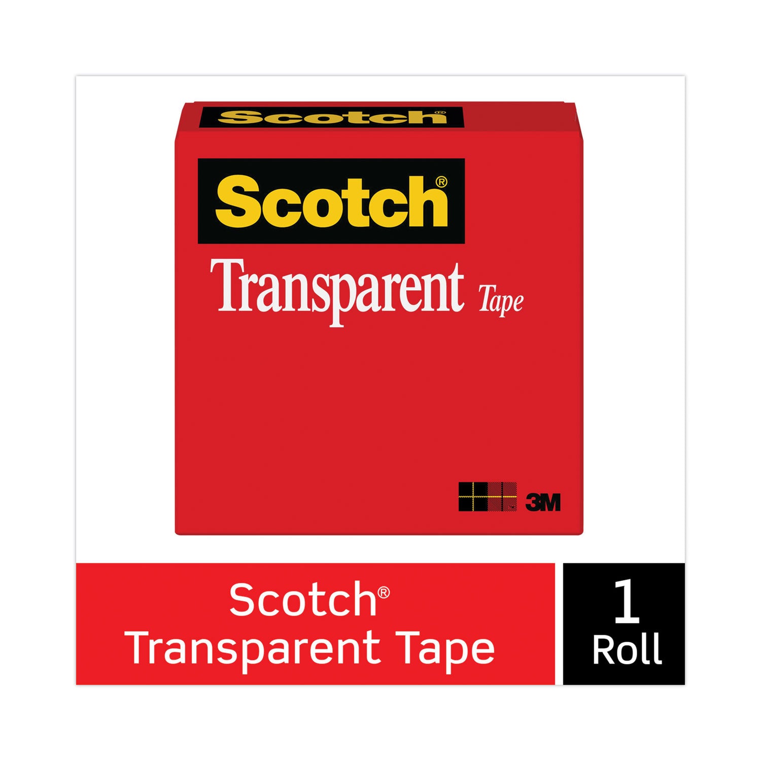 Transparent Tape, 3" Core, 1" x 72 yds, Transparent -