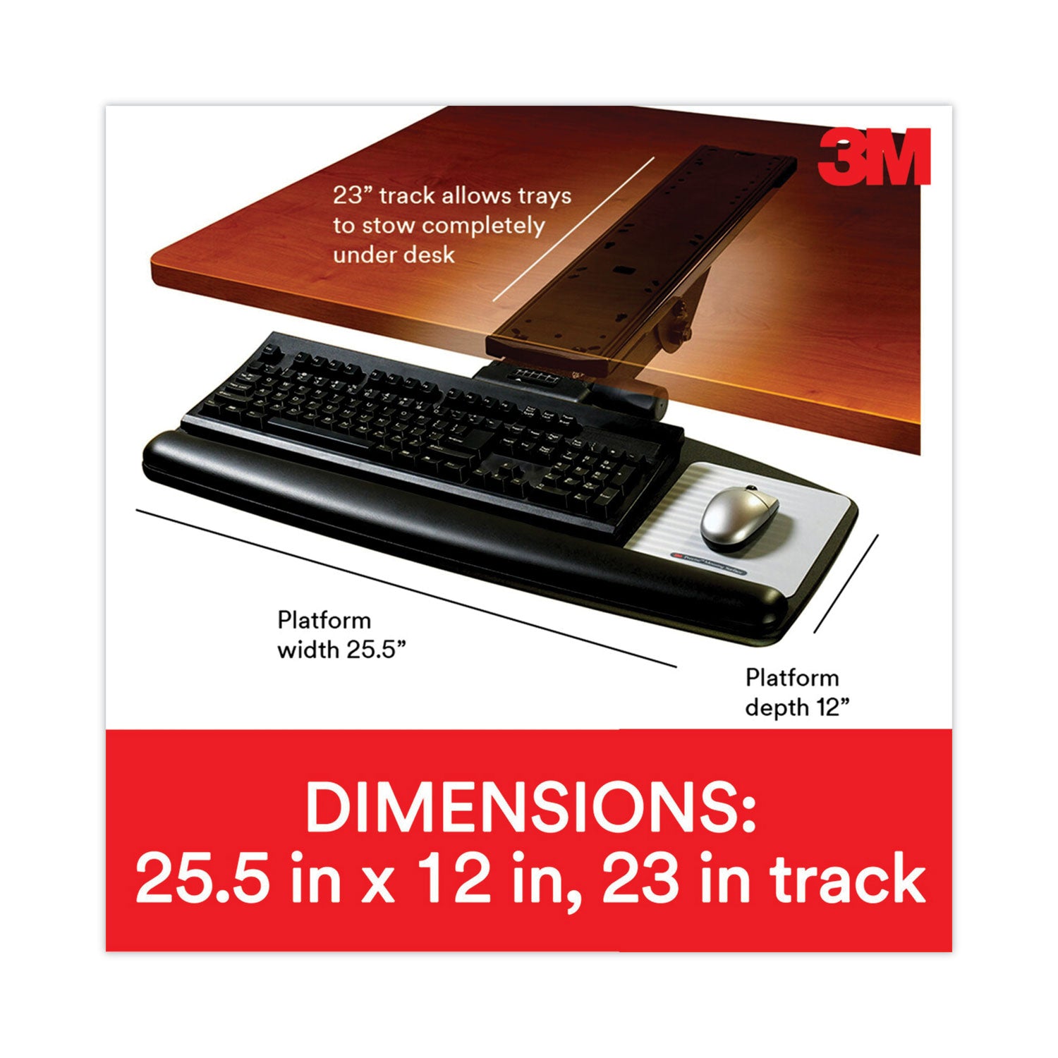 Easy Adjust Keyboard Tray, Standard Platform, 23" Track, Black -