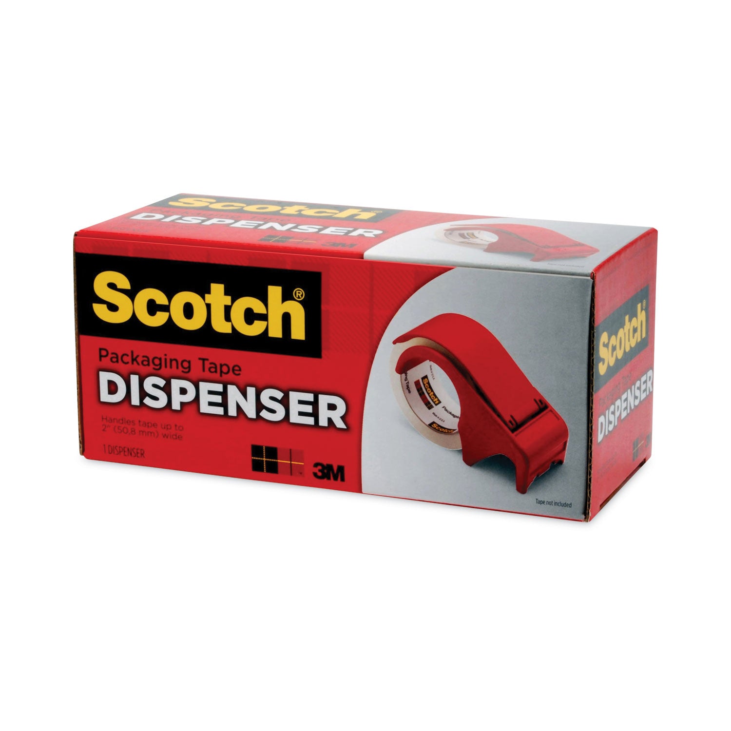 Compact and Quick Loading Dispenser for Box Sealing Tape, 3" Core, For Rolls Up to 2" x 60 yds, Red -