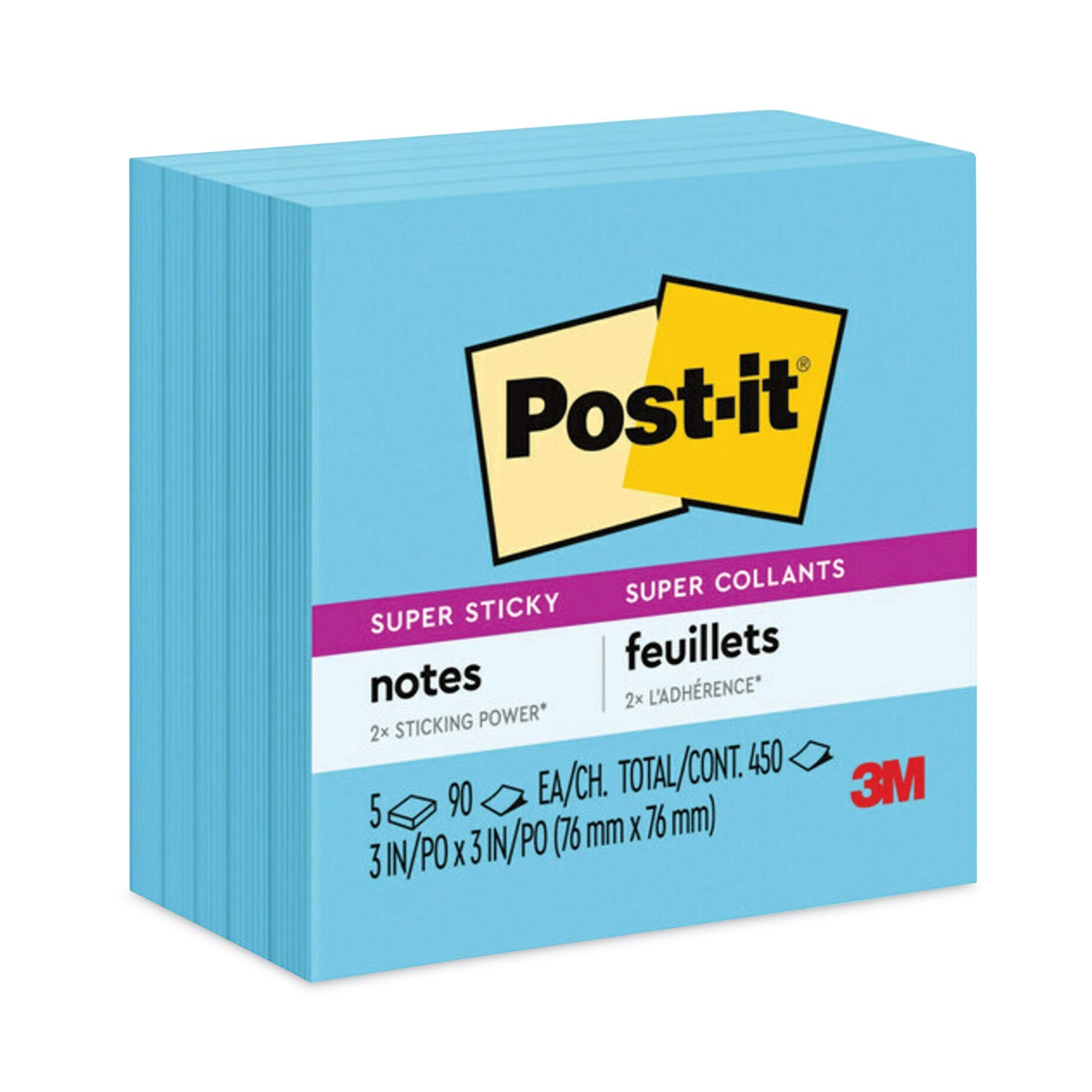 Full Stick Notes, 3" x 3", Energy Boost Collection Colors, 25 Sheets/Pad, 4 Pads/Pack -