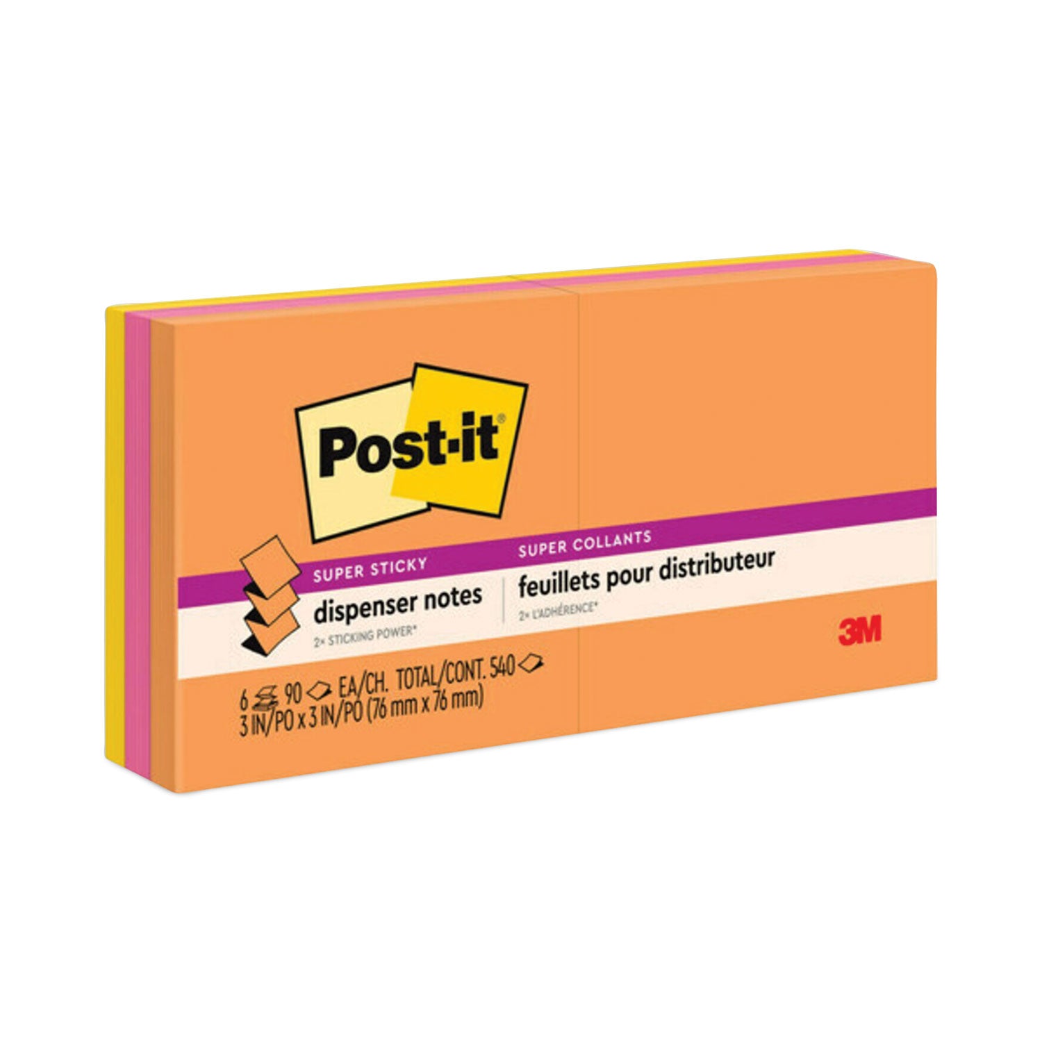 Pop-up 3 x 3 Note Refill, 3" x 3", Energy Boost Collection Colors, 90 Sheets/Pad, 6 Pads/Pack -