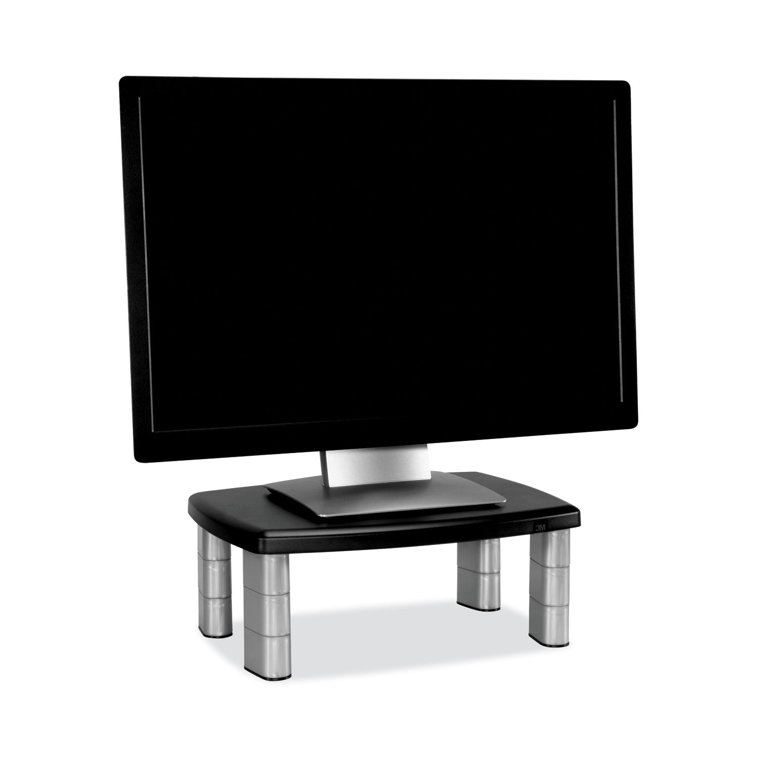 Adjustable Height Monitor Stand, 15" x 12" x 2.63" to 5.78", Black/Silver, Supports 80 lbs -
