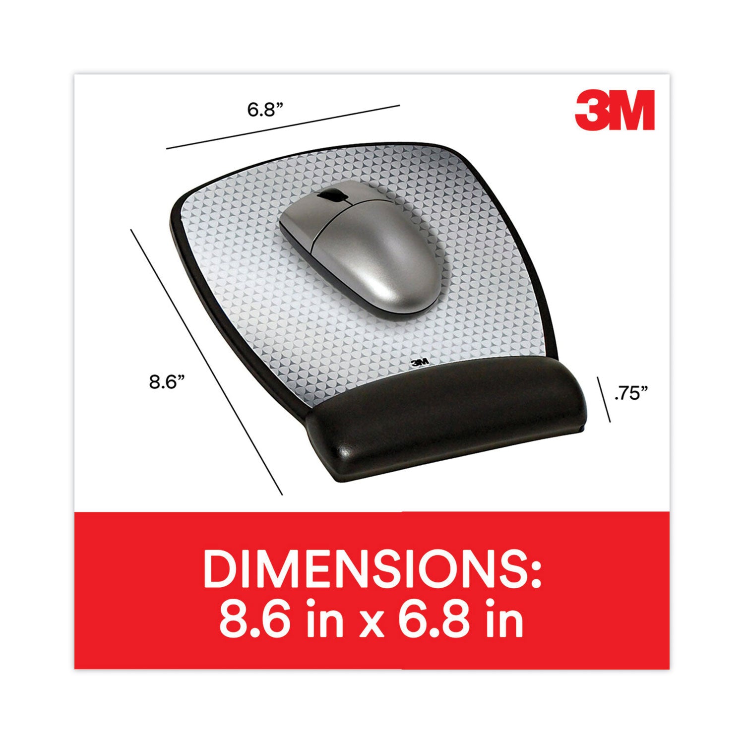 Antimicrobial Gel Compact Mouse Pad with Wrist Rest, 8.6 x 6.75, Black -