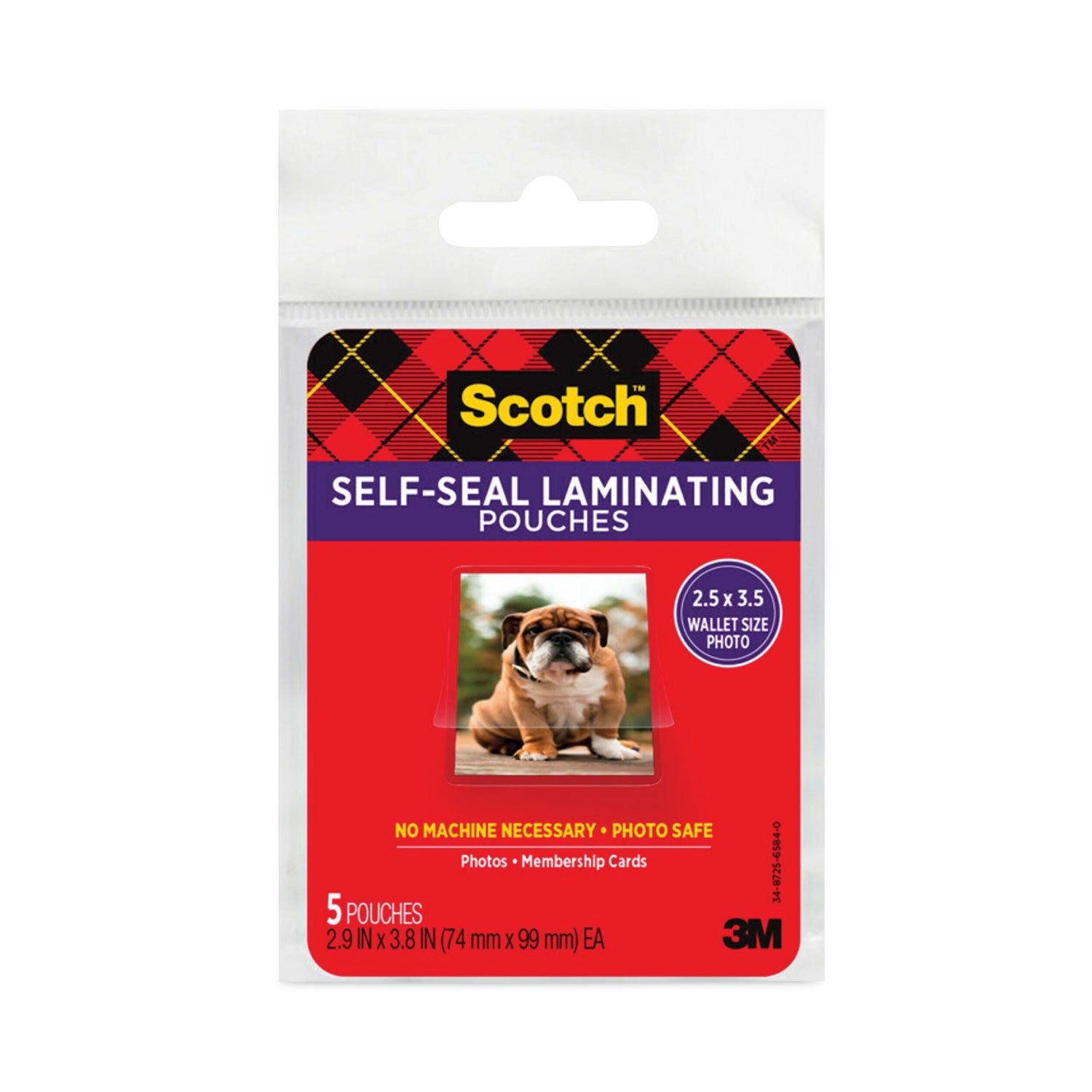 Self-Sealing Laminating Pouches, 9.5 mil, 2.81" x 3.75", Gloss Clear, 5/Pack -