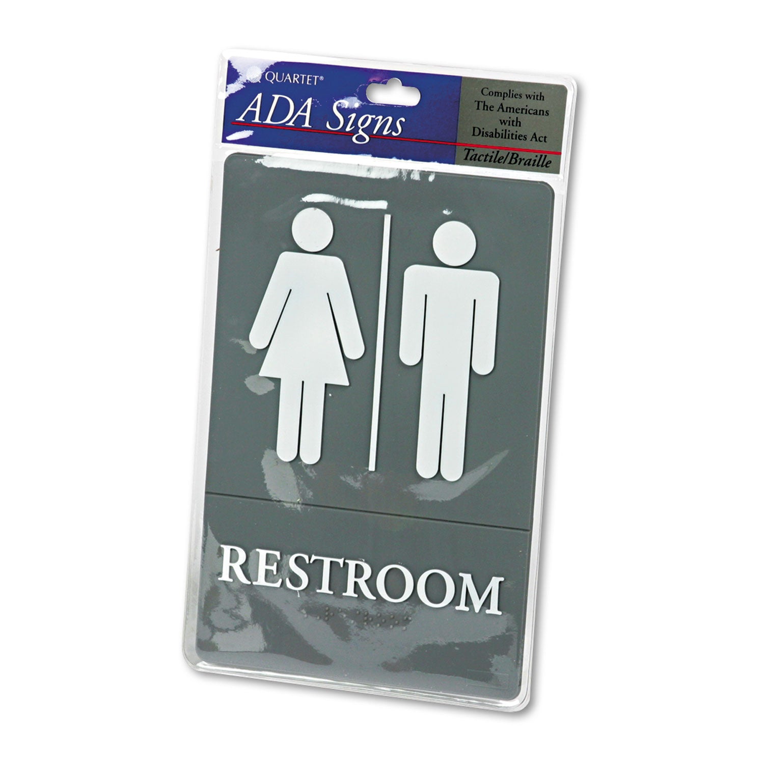 ADA Sign, Restroom Symbol Tactile Graphic, Molded Plastic, 6 x 9, Gray -