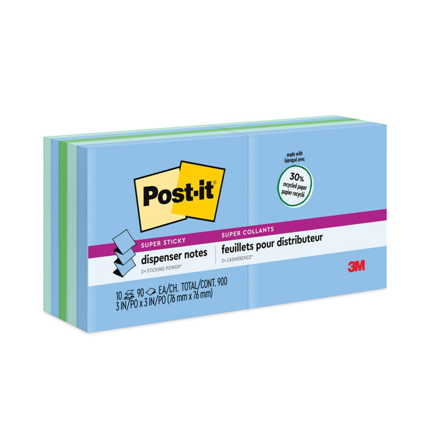 Recycled Pop-up Notes in Oasis Collection Colors, 3 x 3, 90 Sheets/Pad, 10 Pads/Pack -