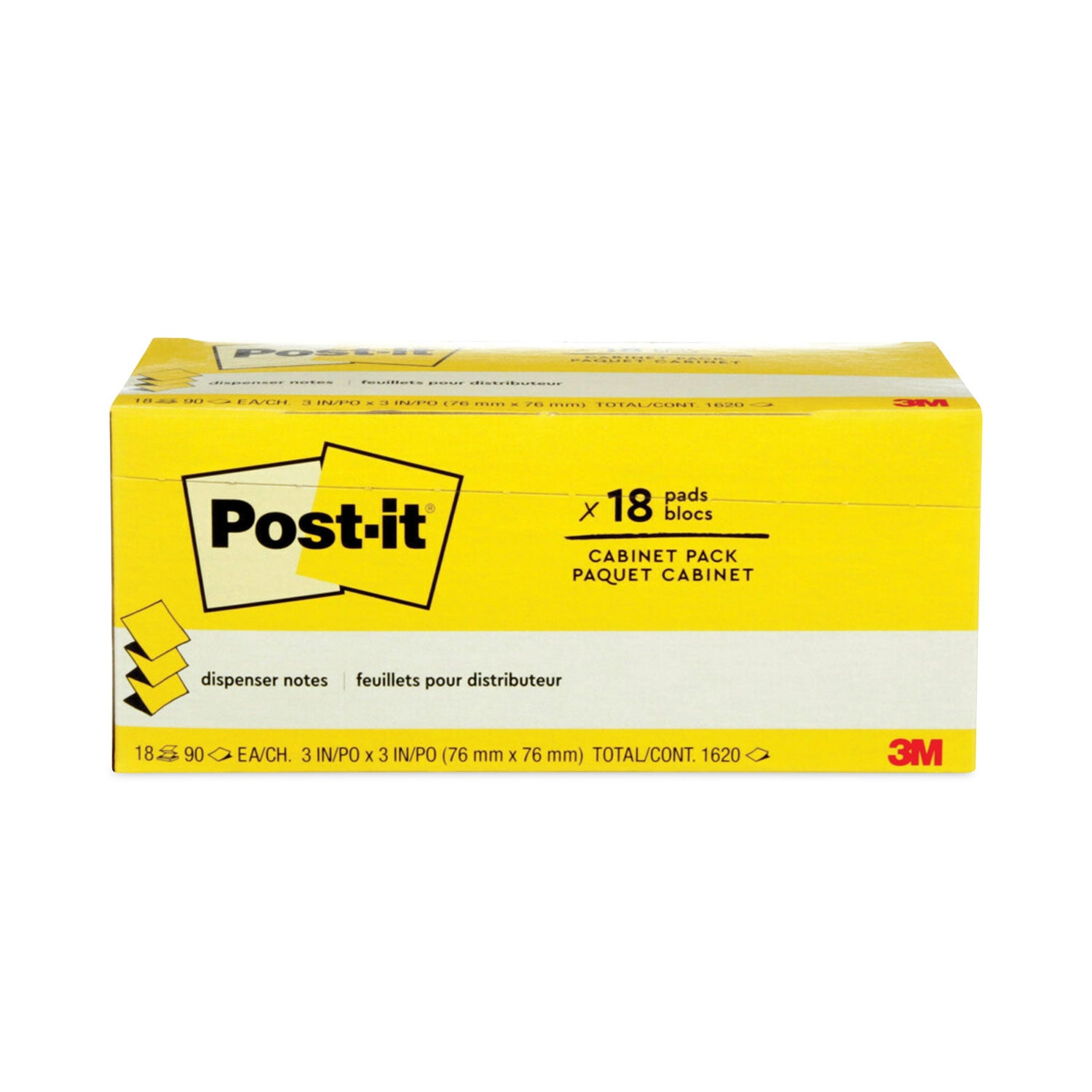 Original Canary Yellow Pop-up Refill Cabinet Pack, 3" x 3", Canary Yellow, 90 Sheets/Pad, 18 Pads/Pack -