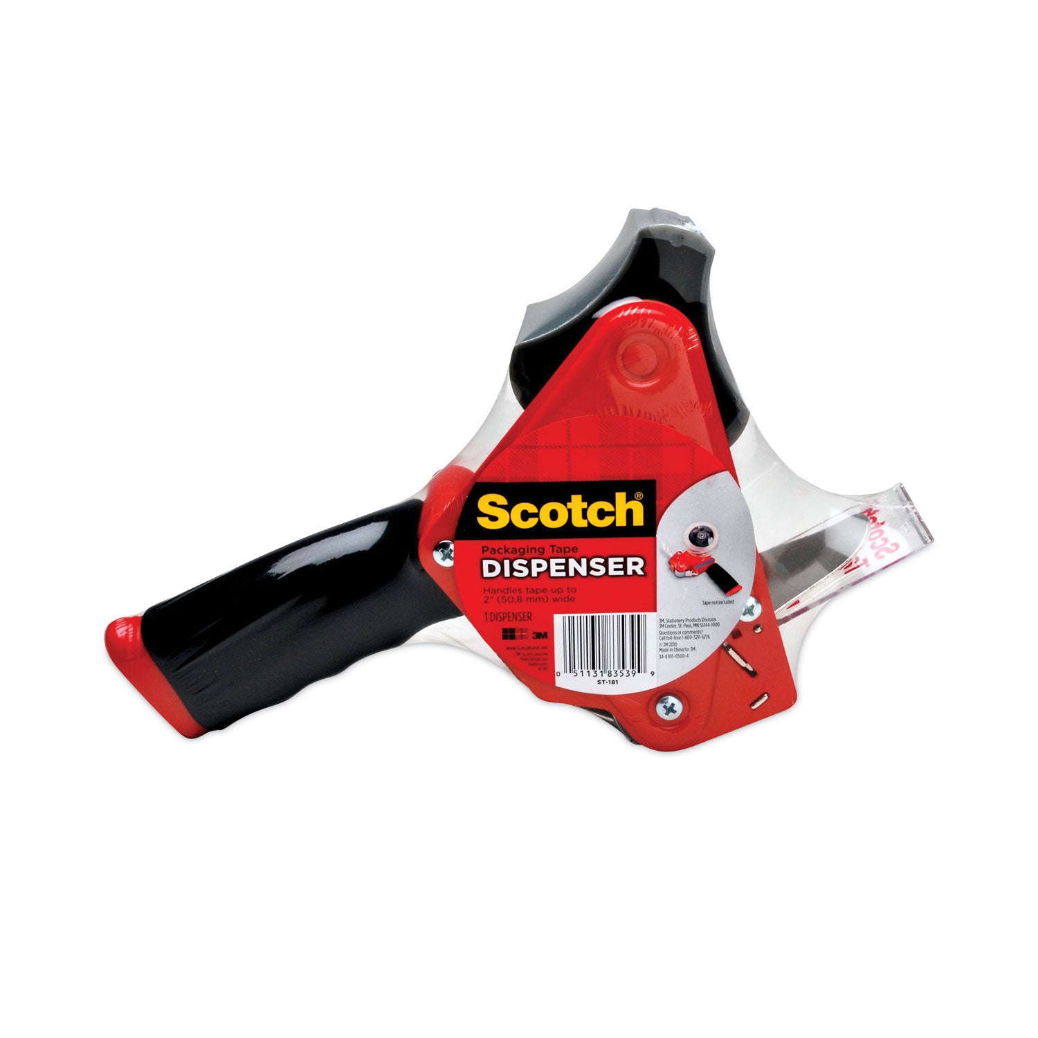 Pistol Grip Packaging Tape Dispenser, 3" Core, For Rolls Up to 2" x 60 yds, Red -