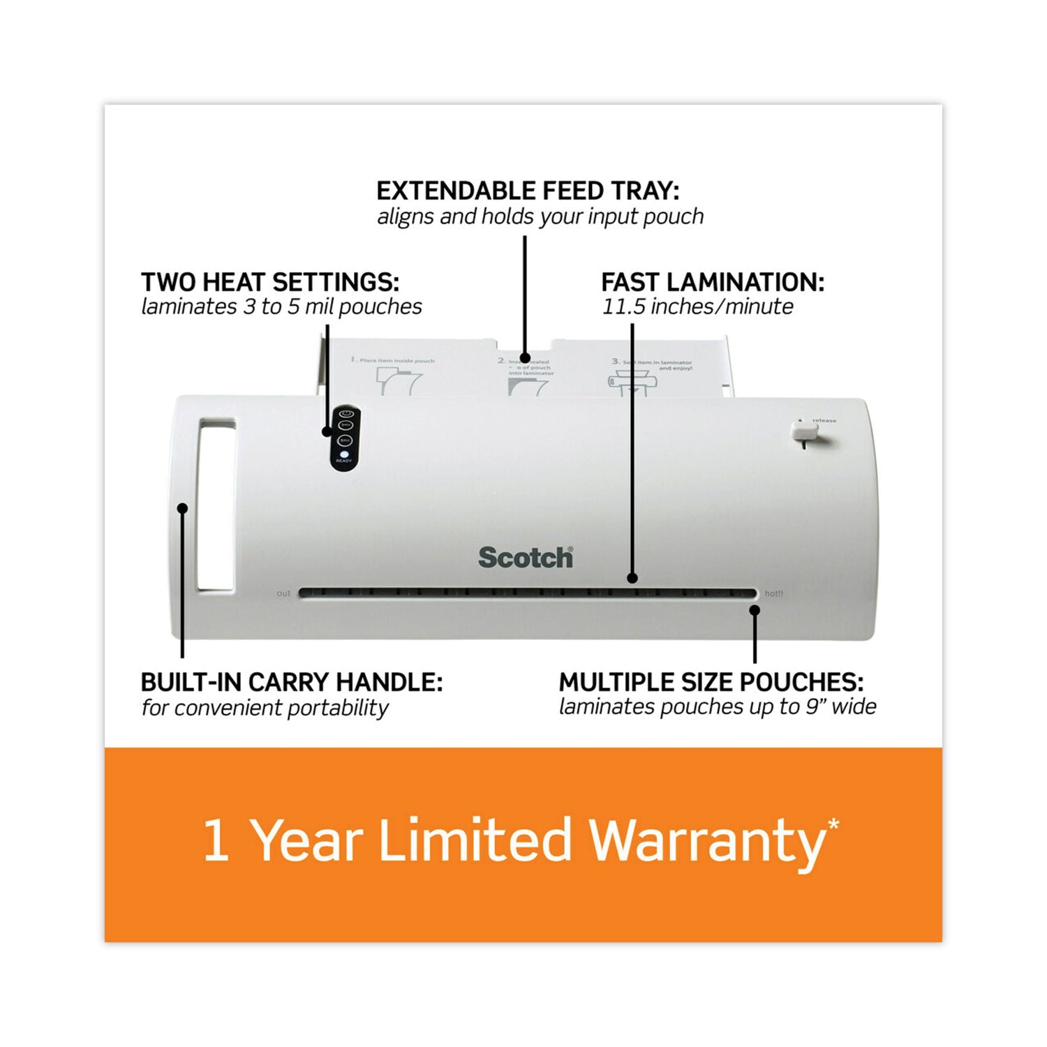 Thermal Laminator Value Pack, Two Rollers, 9" Max Document Width, 5 mil Max Document Thickness -